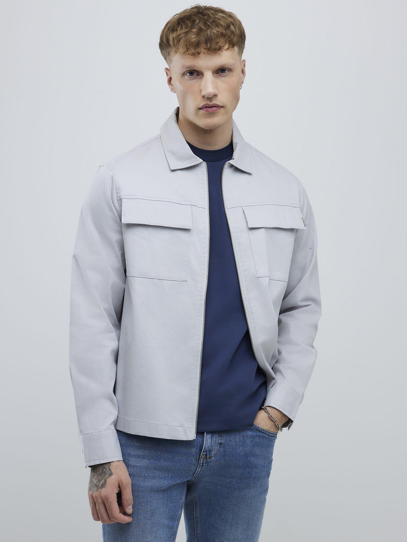 river-island-regular-fit-zipper-overshirt-grey