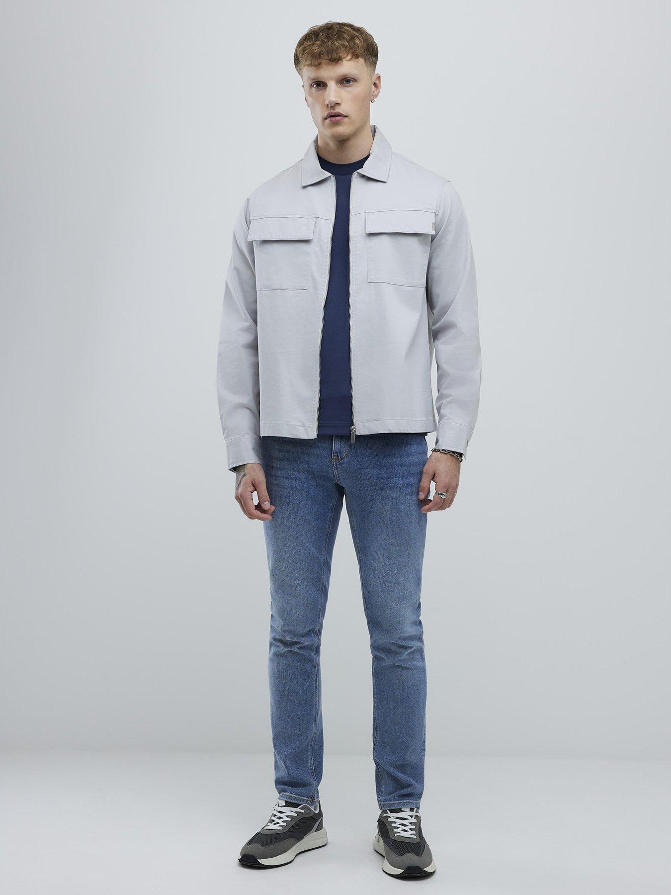  image of river-island-regular-fit-zipper-overshirt-grey