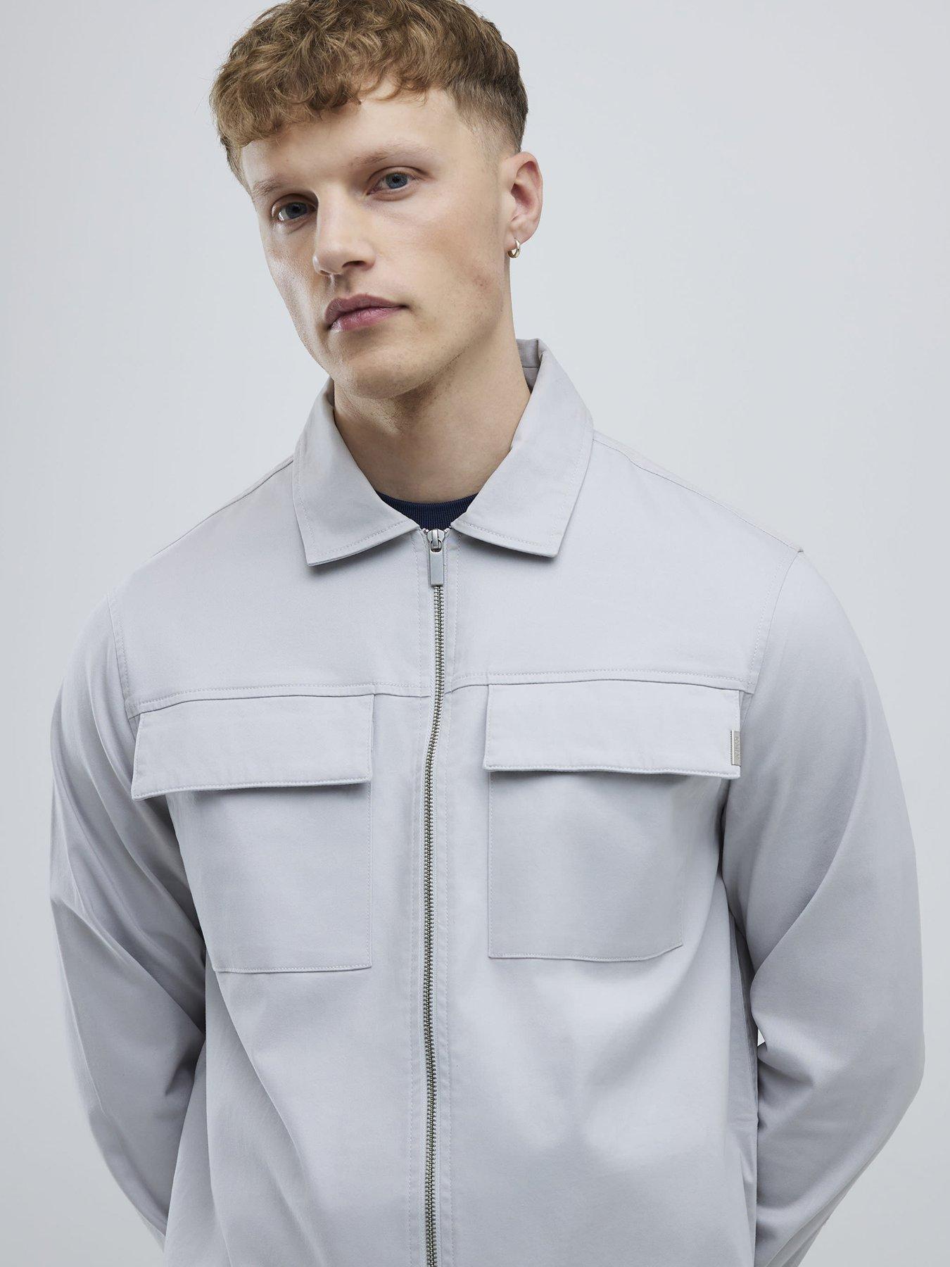  image of river-island-regular-fit-zipper-overshirt-grey