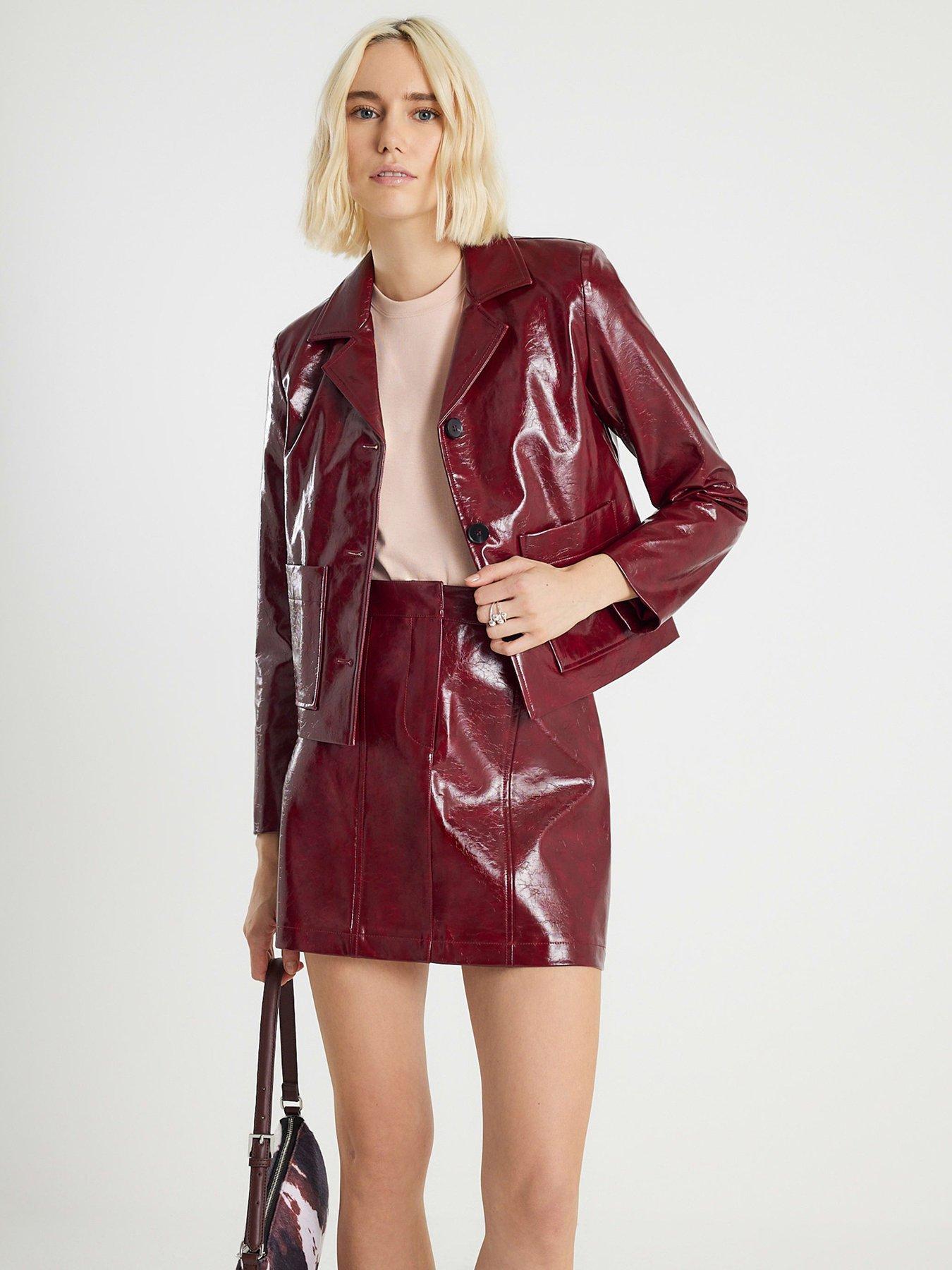 River Island Faux Leather Collared Jacket - Red