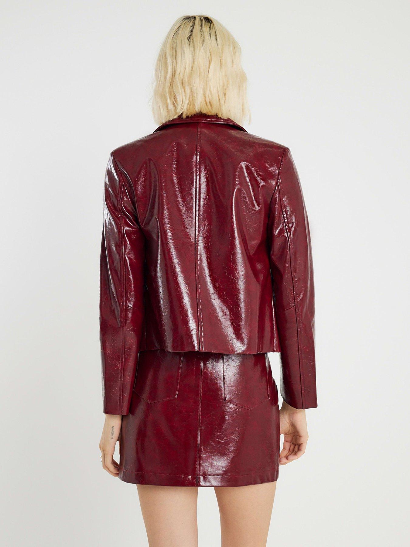  image of river-island-faux-leather-collared-jacket-red
