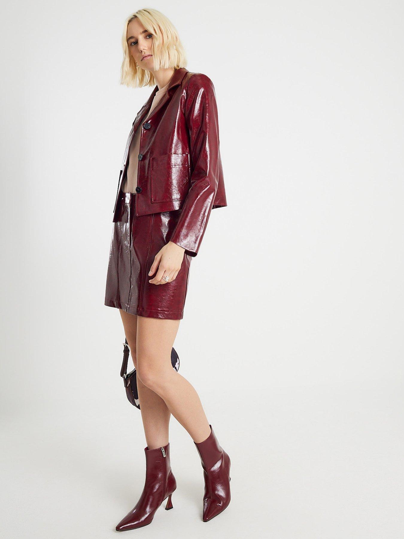  image of river-island-faux-leather-collared-jacket-red