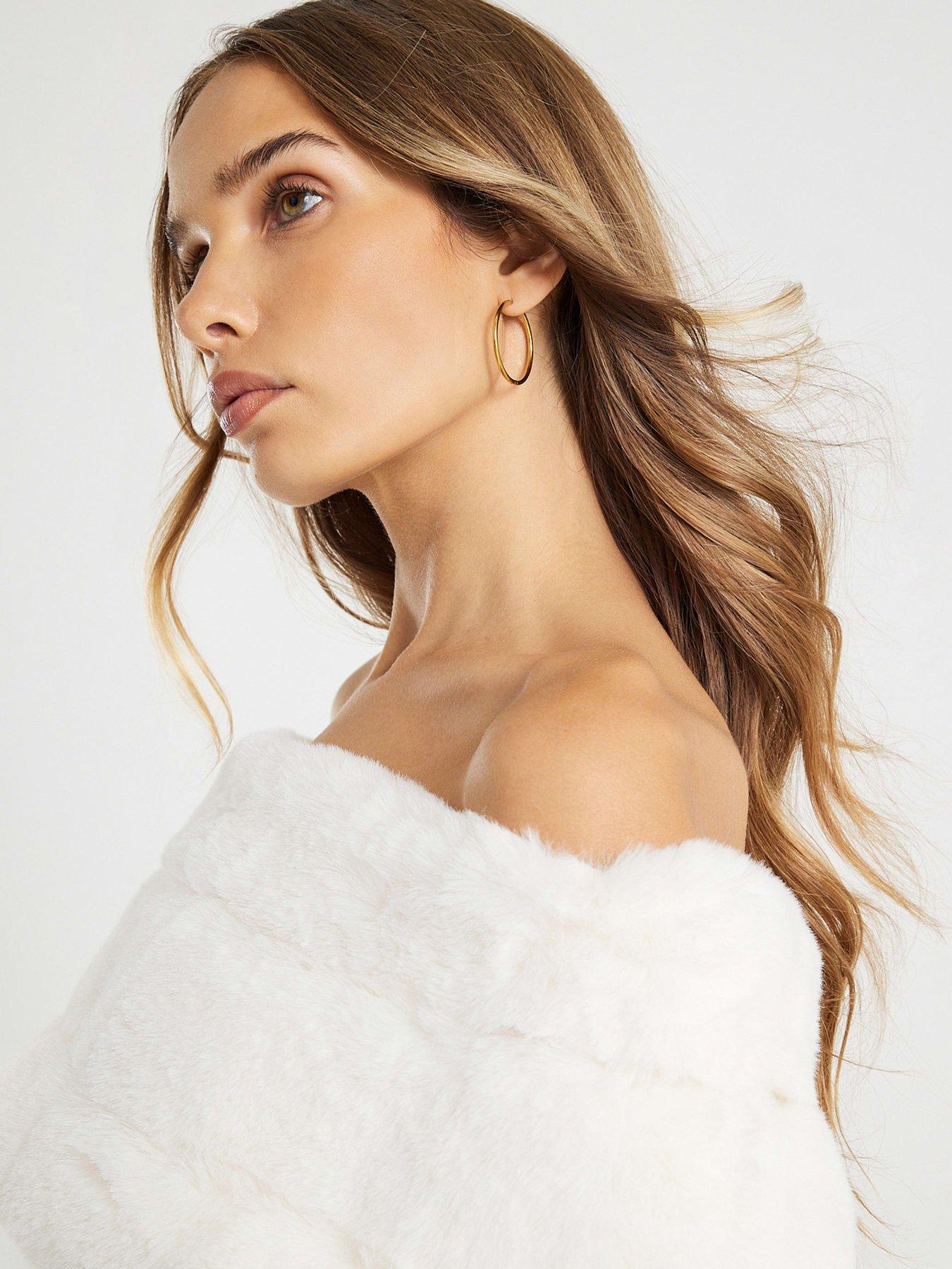  image of river-island-faux-fur-trim-bardot-jumper-cream