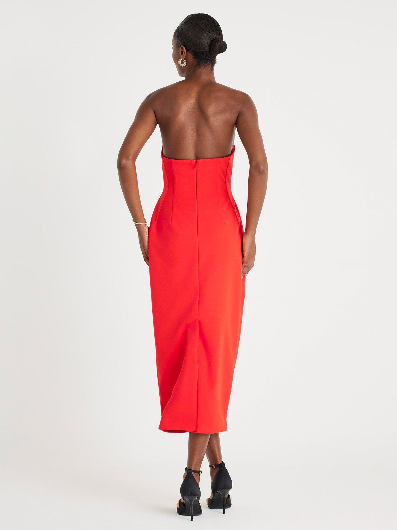  image of river-island-sleeveless-bodycon-bandeau-midi-dress-red