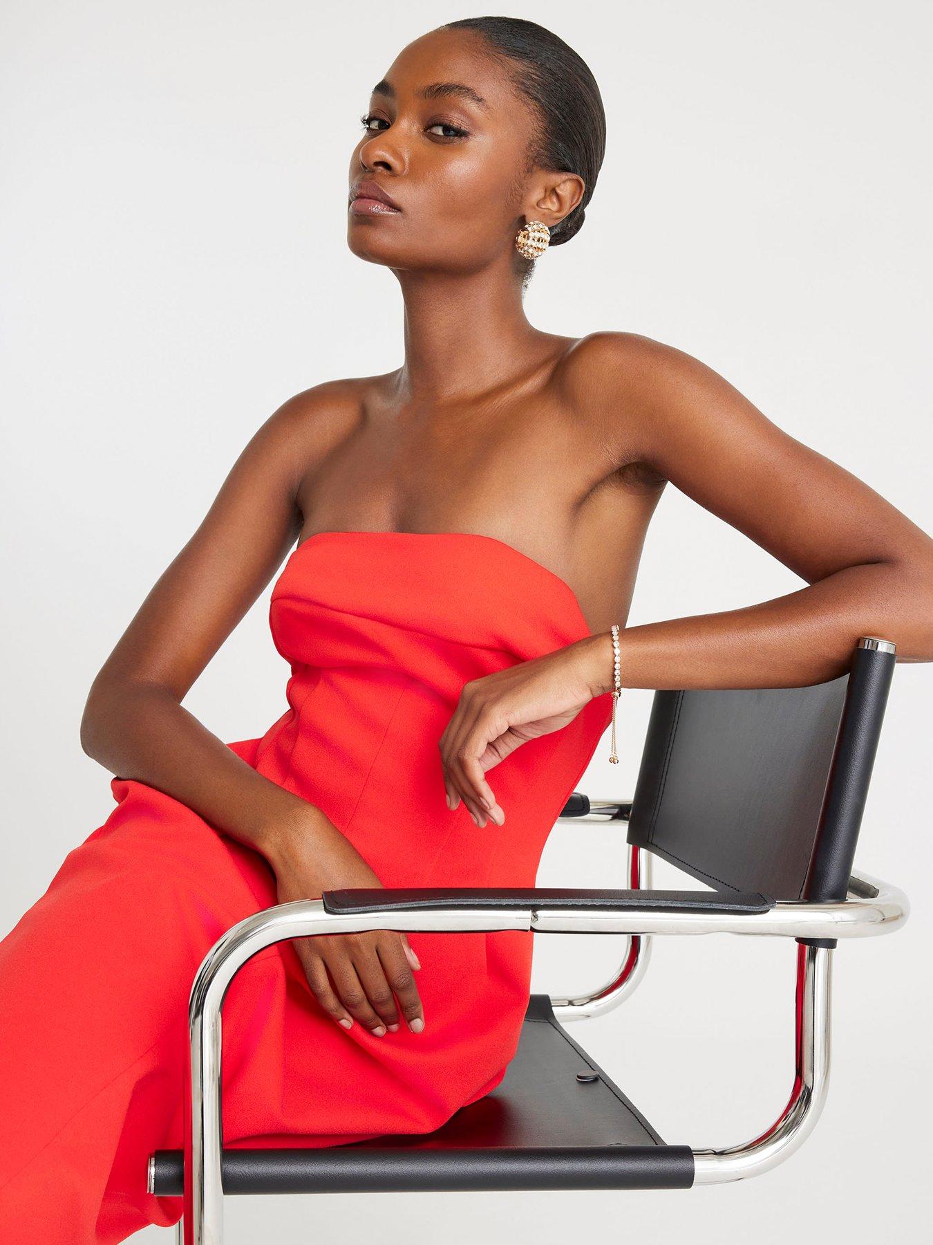  image of river-island-sleeveless-bodycon-bandeau-midi-dress-red