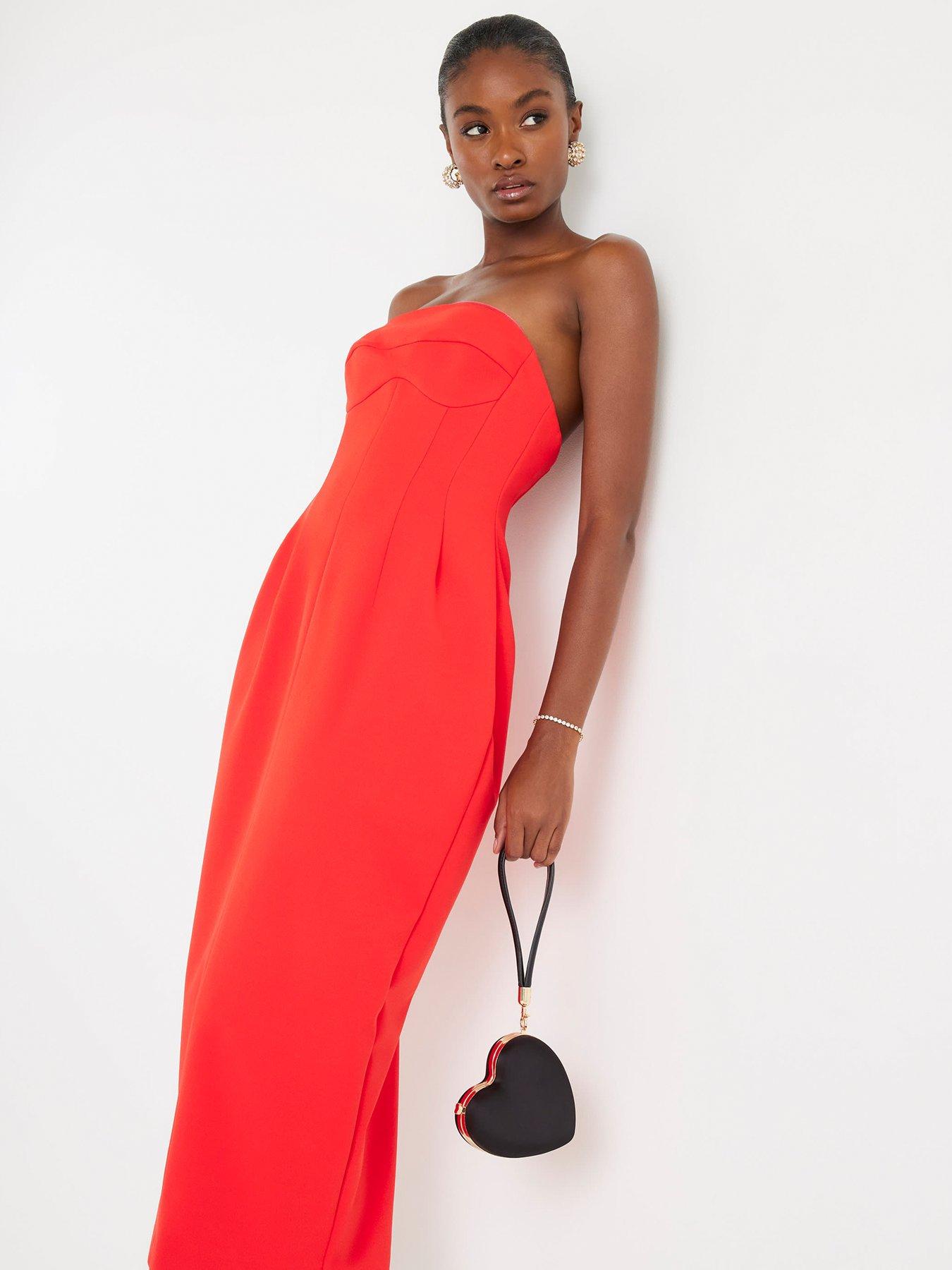  image of river-island-sleeveless-bodycon-bandeau-midi-dress-red