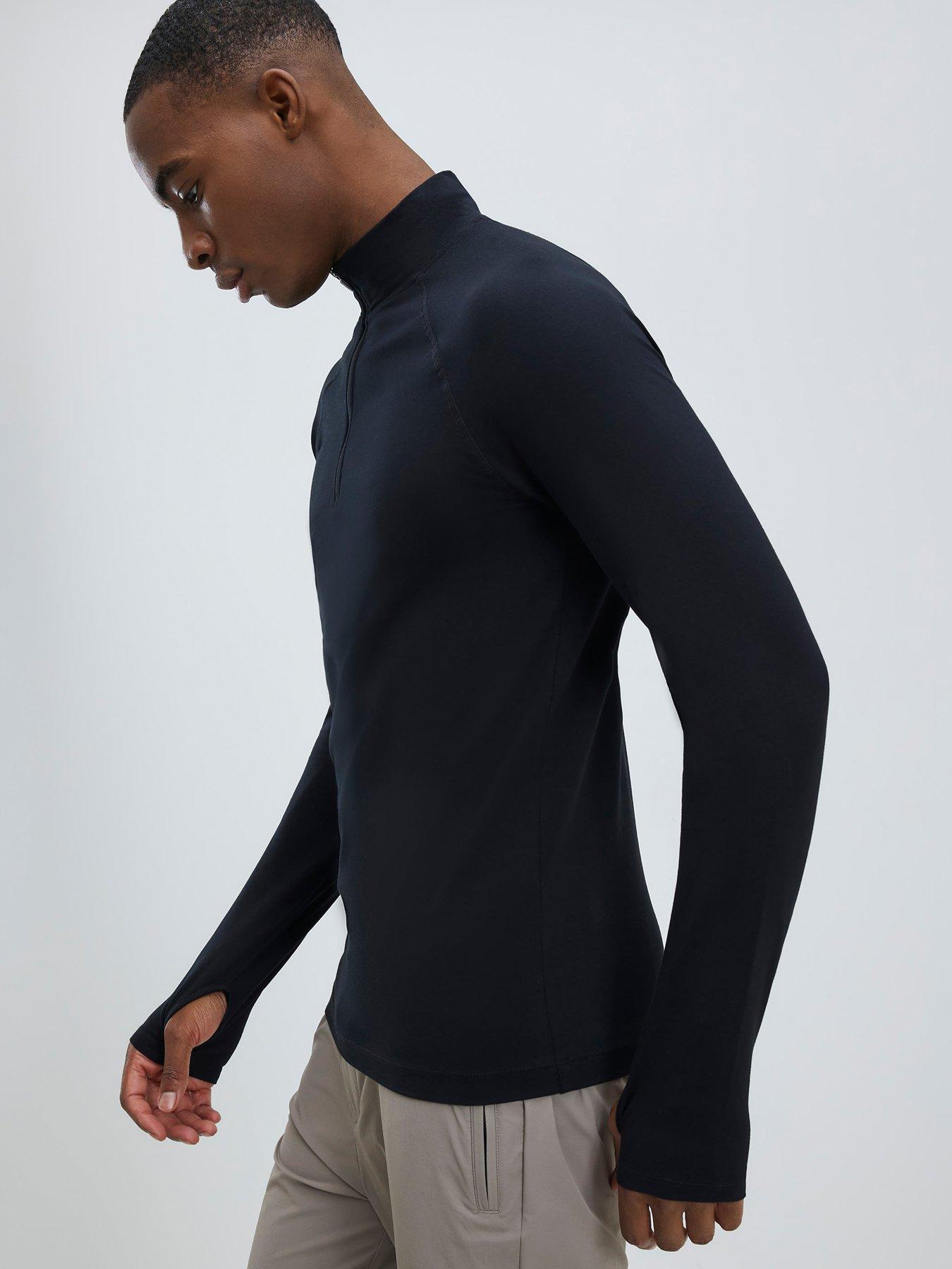 front image of river-island-quarter-zip-funnel-sweatshirt-black