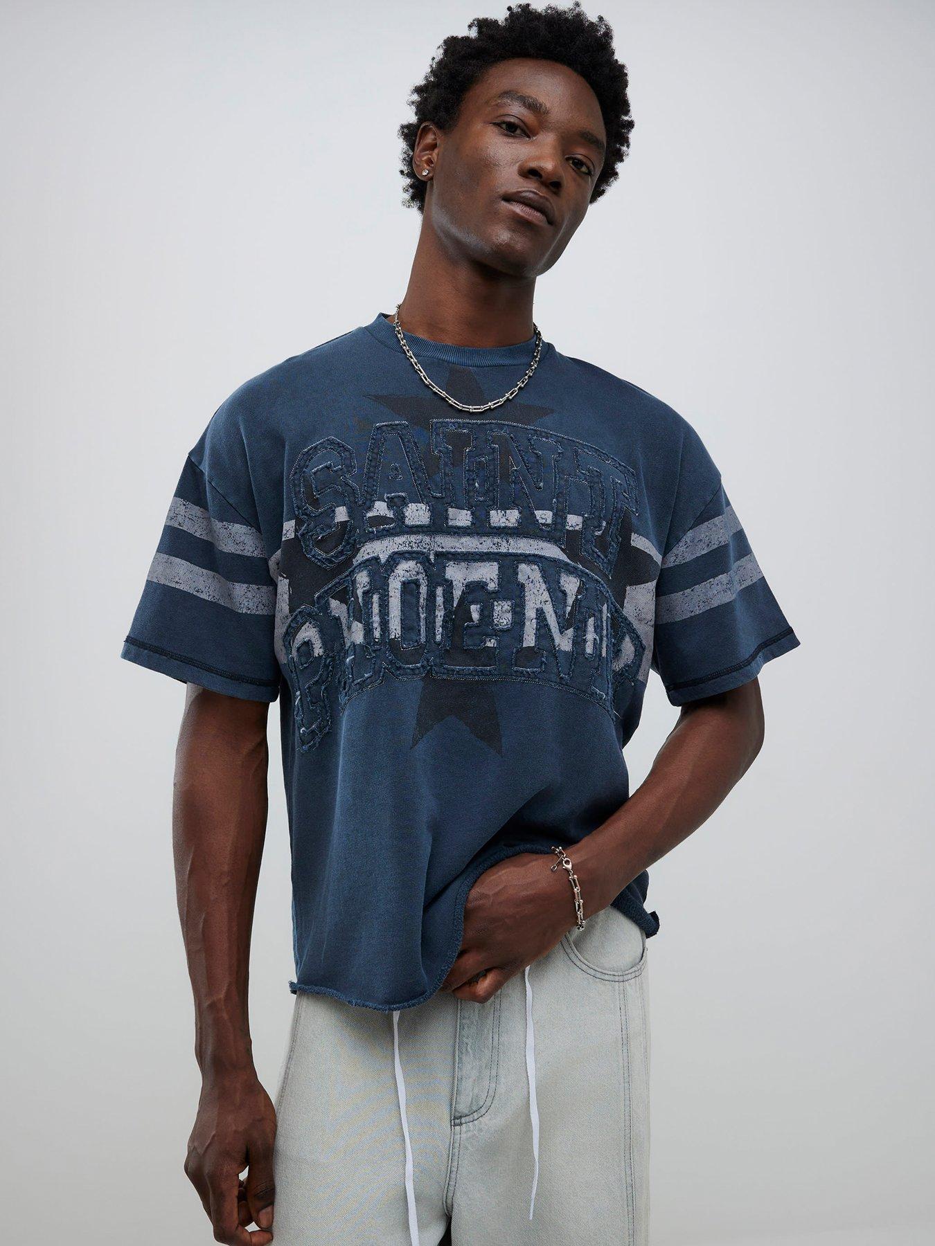 front image of river-island-oversized-fit-saint-valley-t-shirt-blue