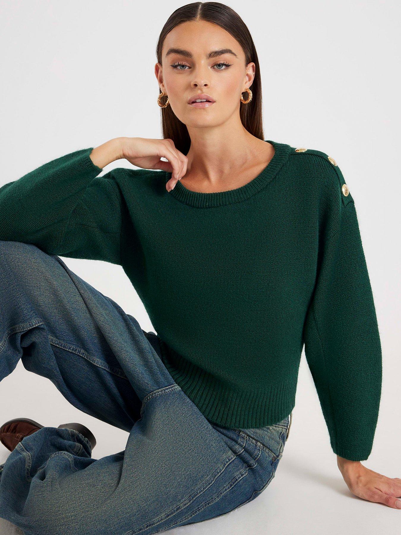 River Island Knitted Structured Sleeve Jumper - Green