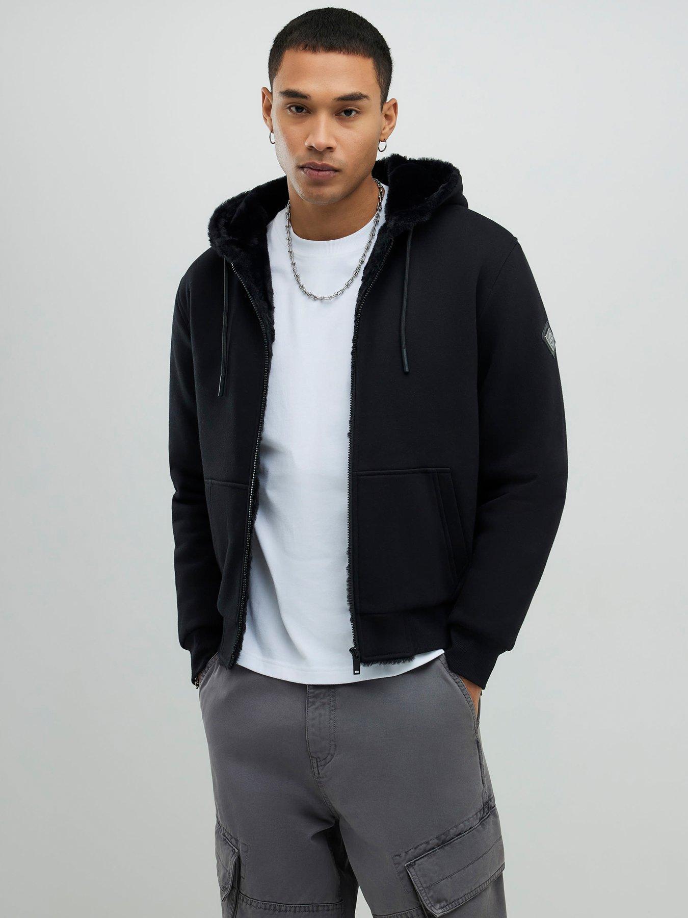  image of river-island-regular-fit-faux-fur-lined-hoodie-black