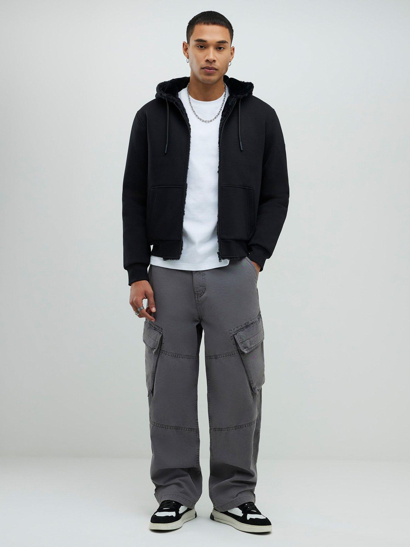  image of river-island-regular-fit-faux-fur-lined-hoodie-black