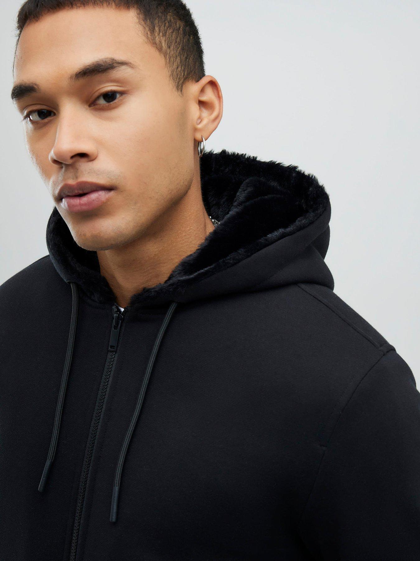  image of river-island-regular-fit-faux-fur-lined-hoodie-black