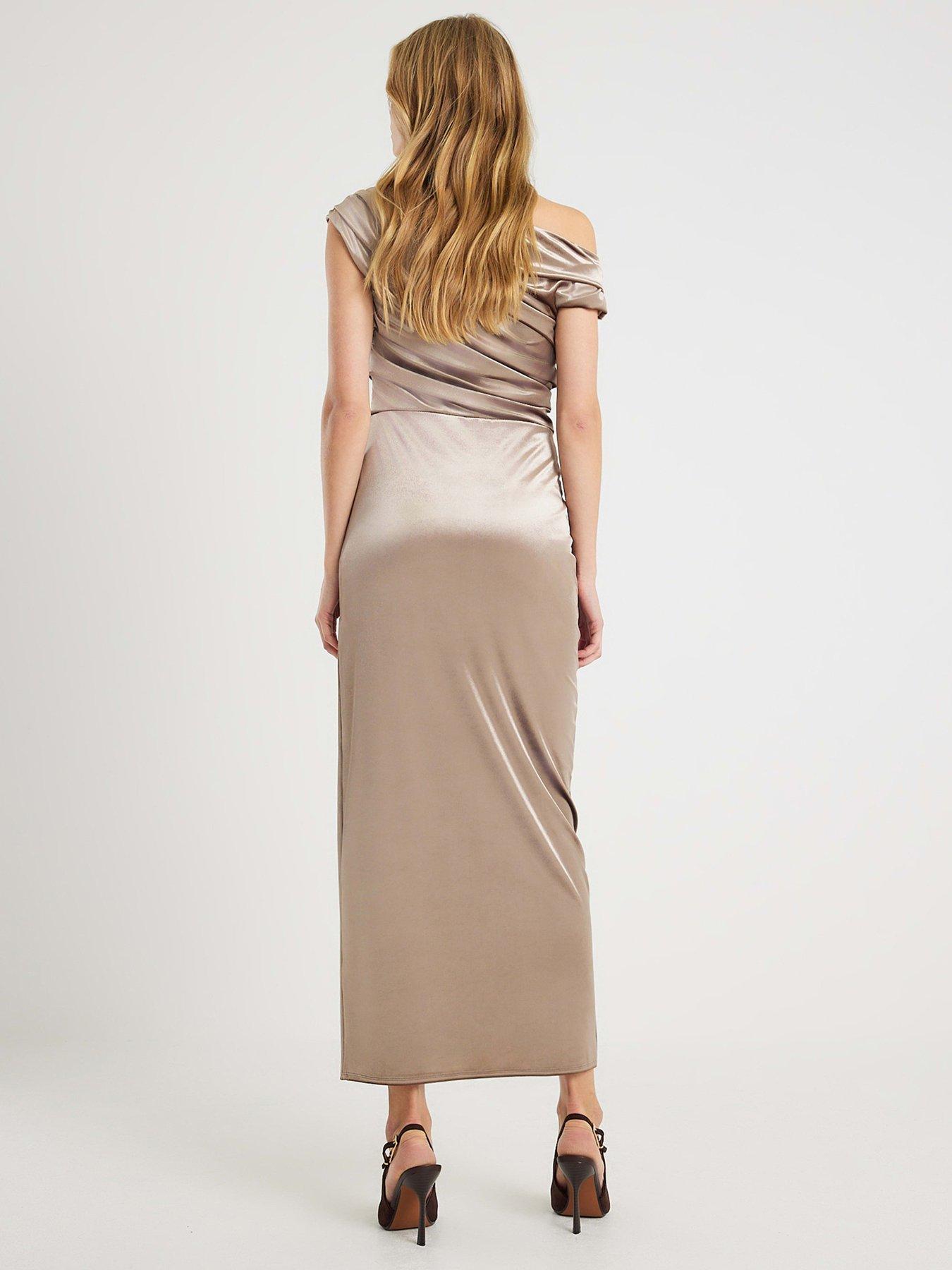  image of river-island-velvet-sleeveless-drape-midi-dress-brown