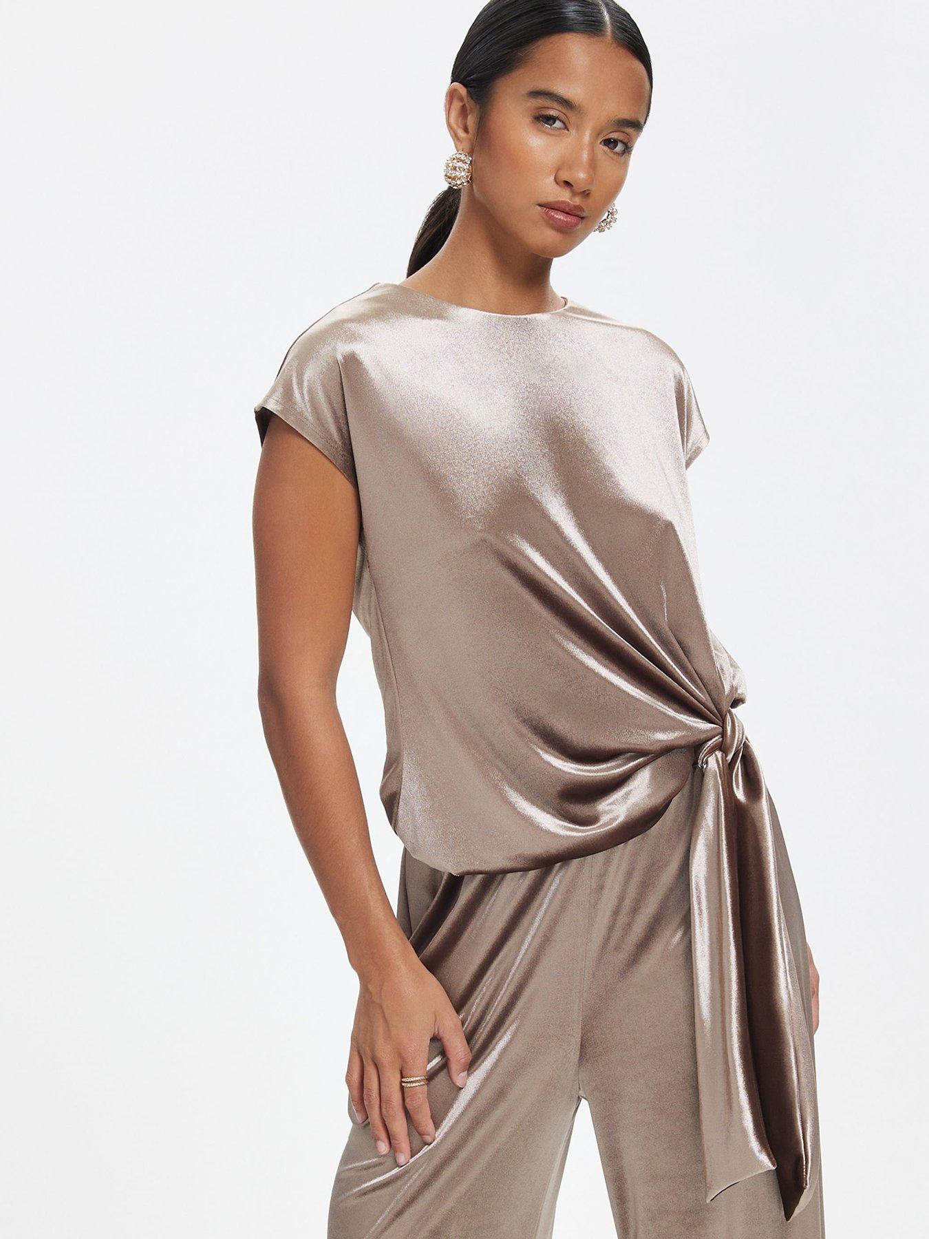  image of river-island-velvet-tie-side-top-brown