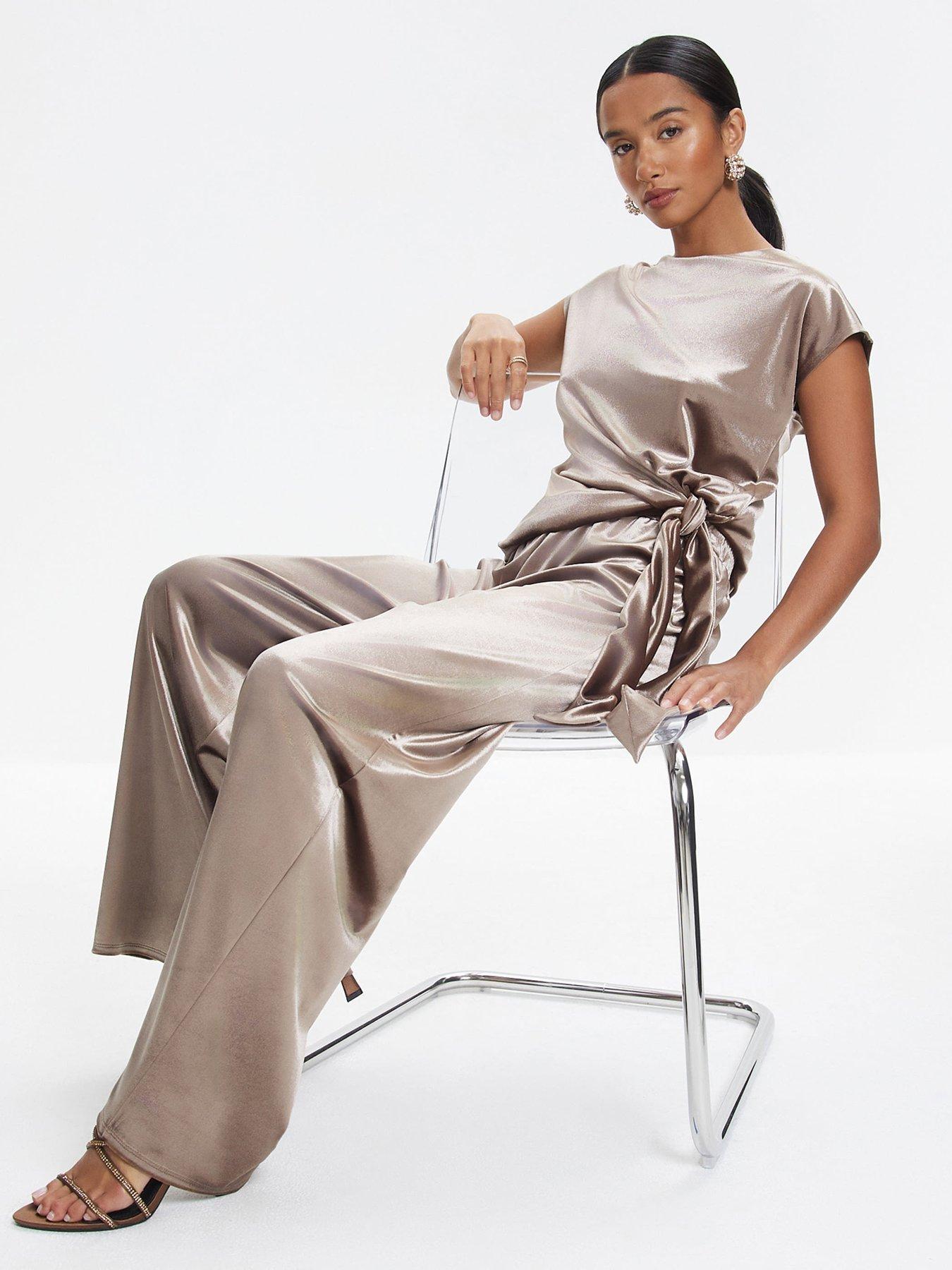 River Island Velvet Wide Leg Joggers - Brown