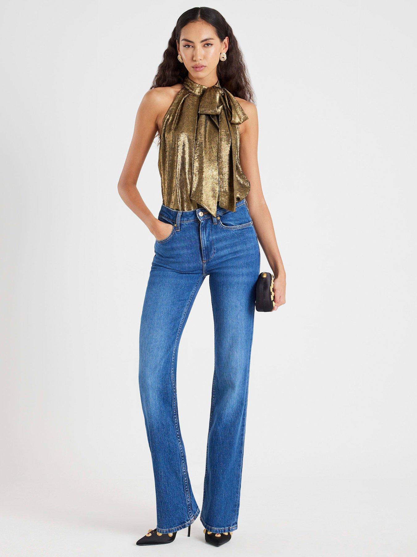 River Island Metallic Halter Neck Top - Gold