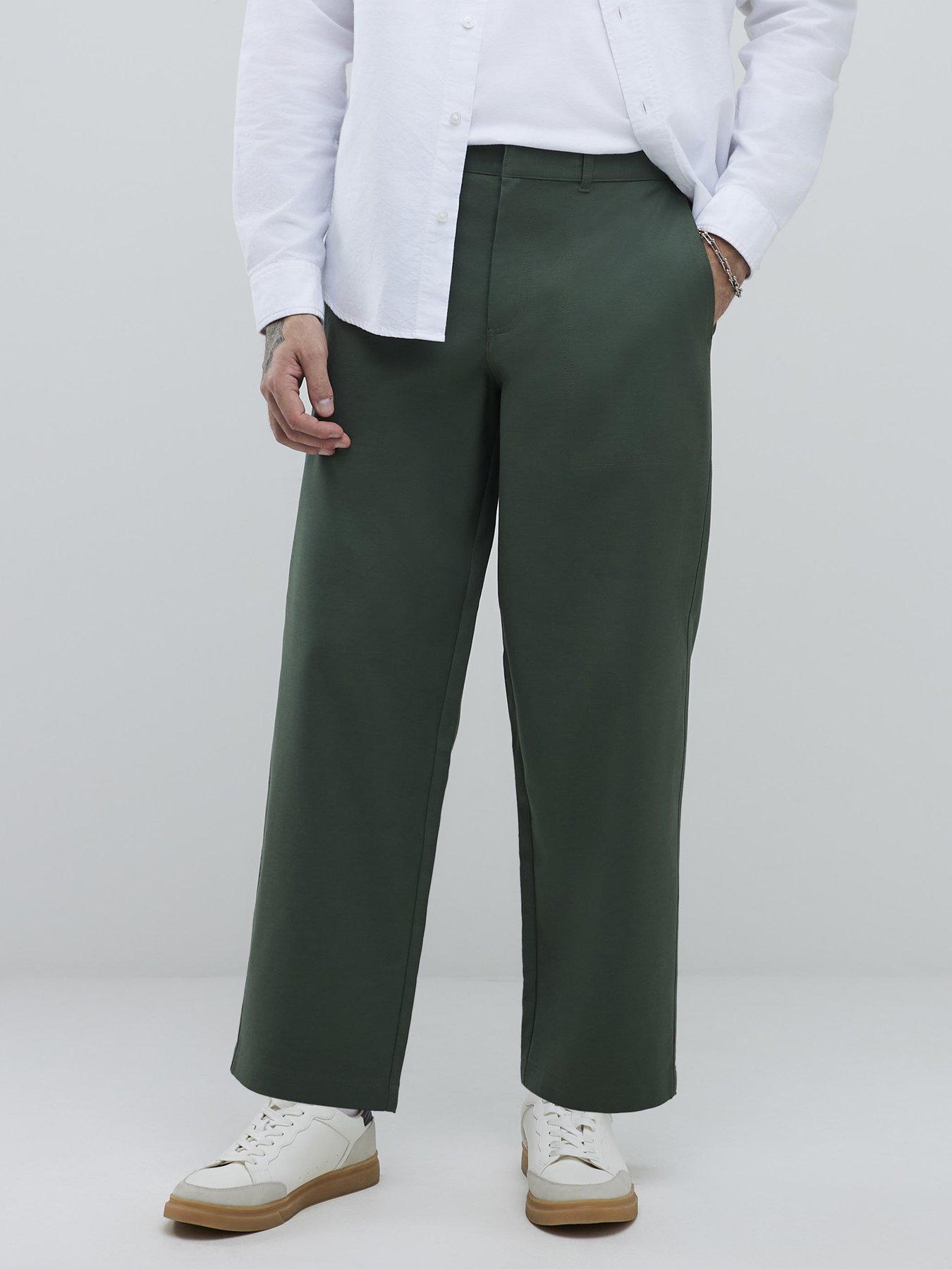  image of river-island-barrell-leg-chino-trousers-khaki