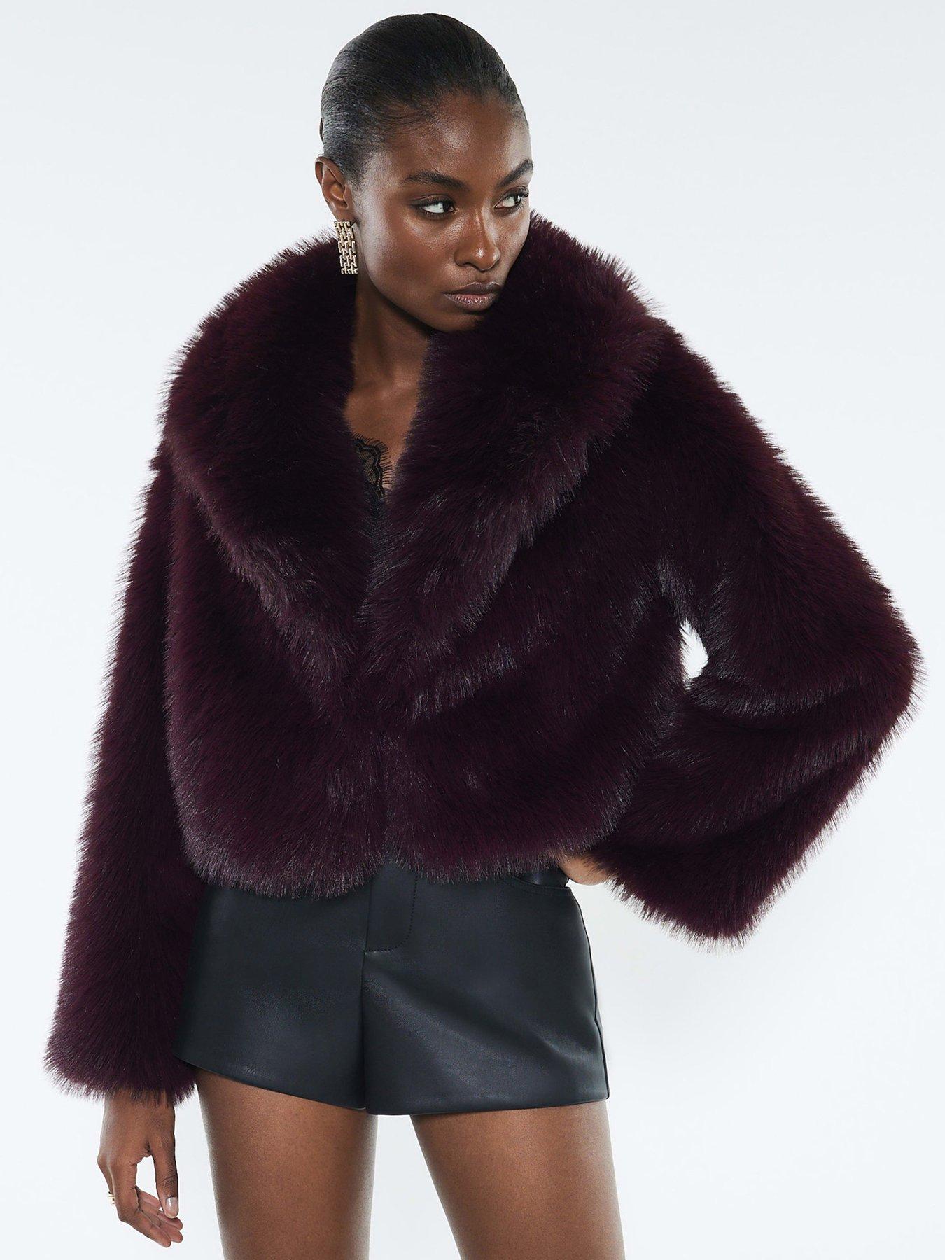  image of river-island-faux-fur-collared-jacket-red