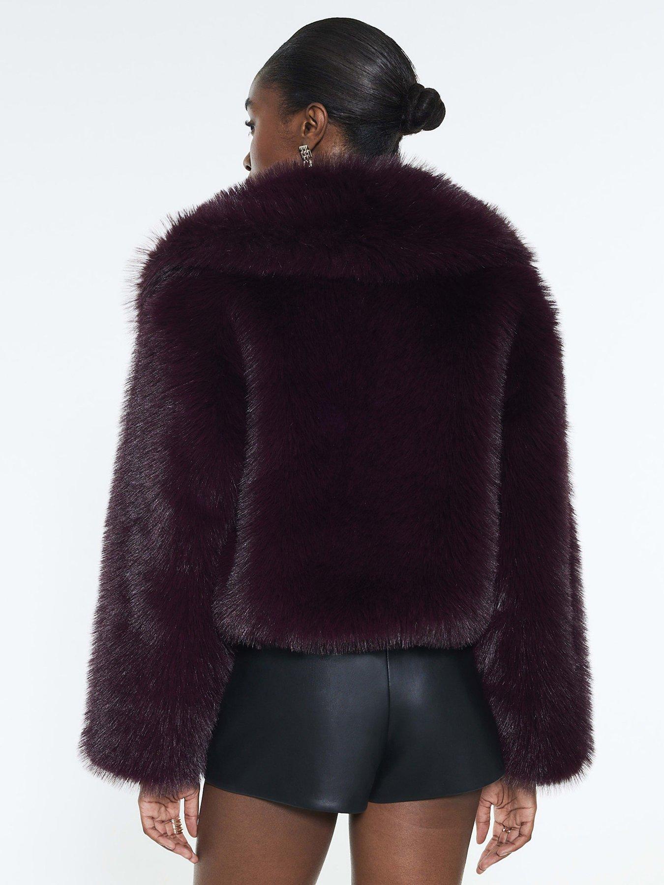 stillFront image of river-island-faux-fur-collared-jacket-red