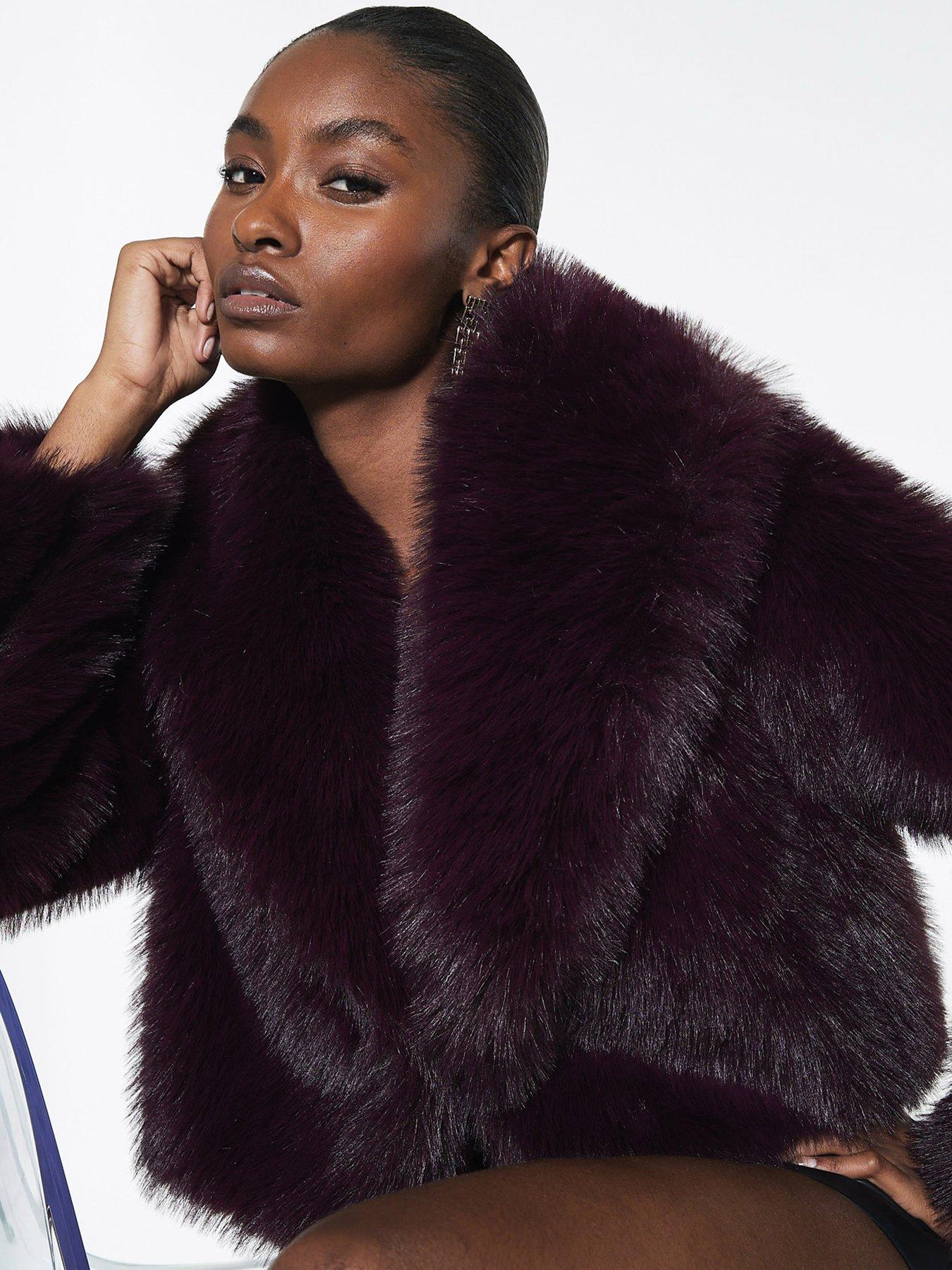  image of river-island-faux-fur-collared-jacket-red