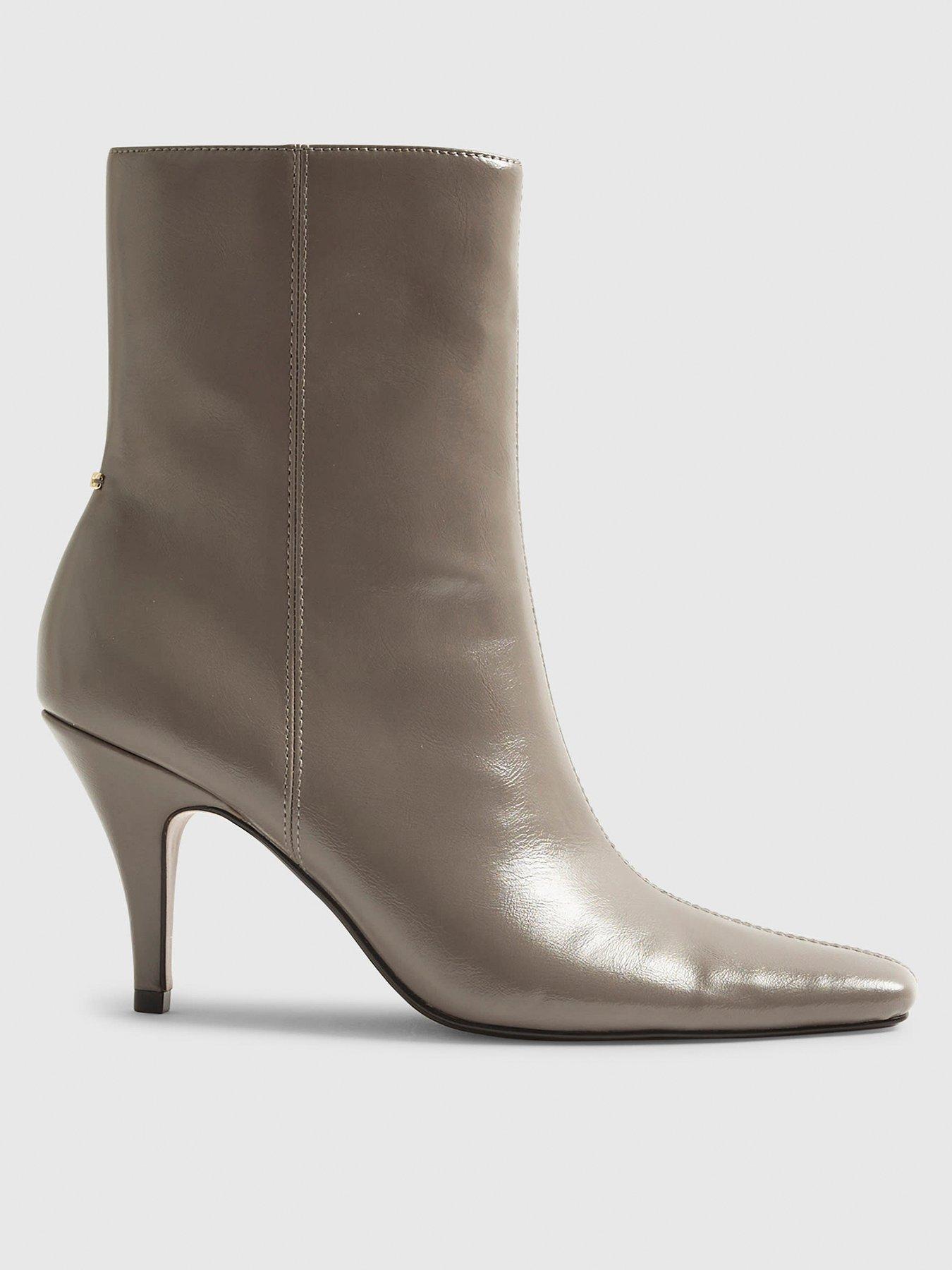 Image 1 of 4 of River Island Chisel Toe Heeled Ankle Boots - Grey