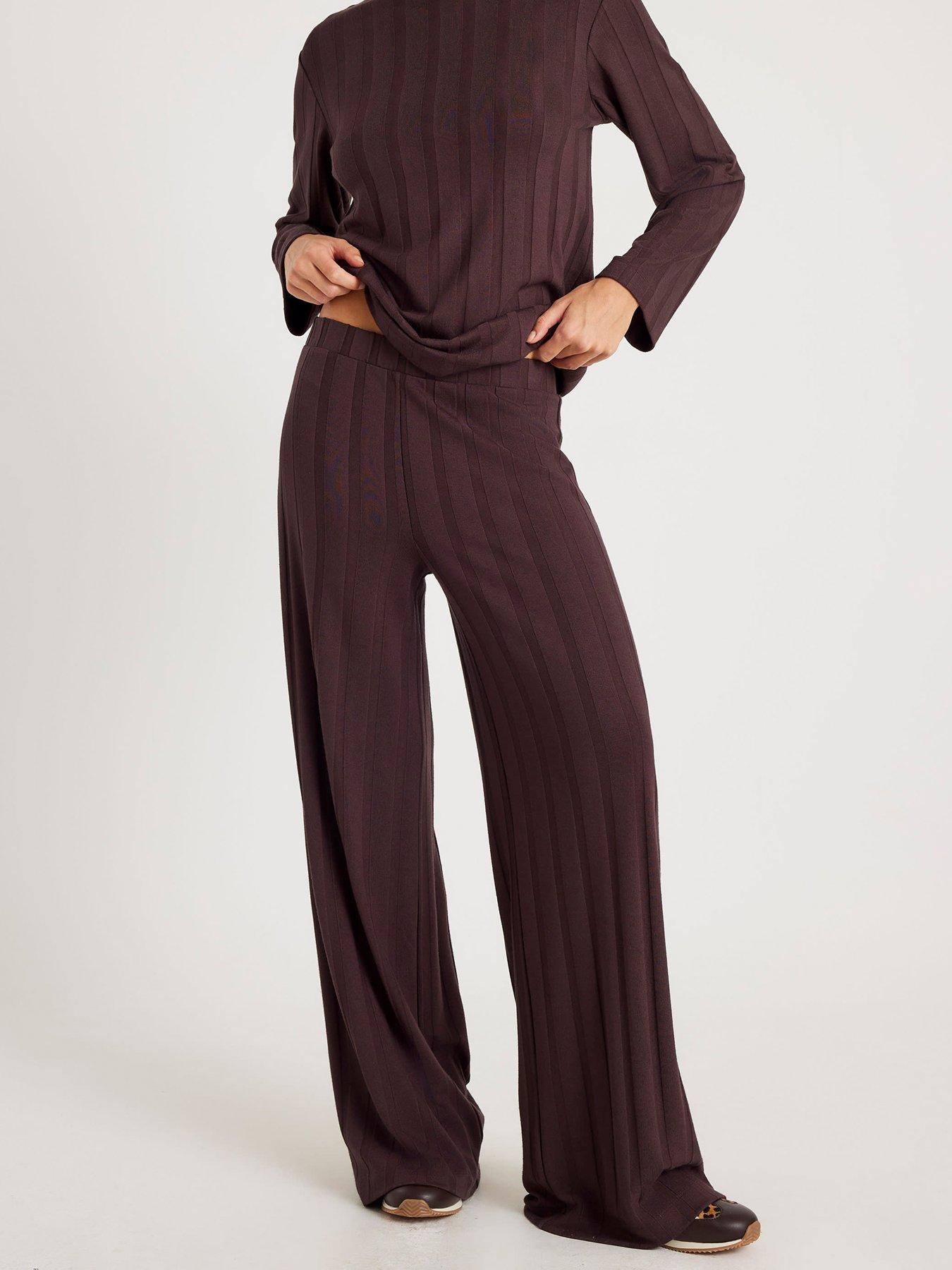River Island Cosy Wide Ribbed Trousers - Brown