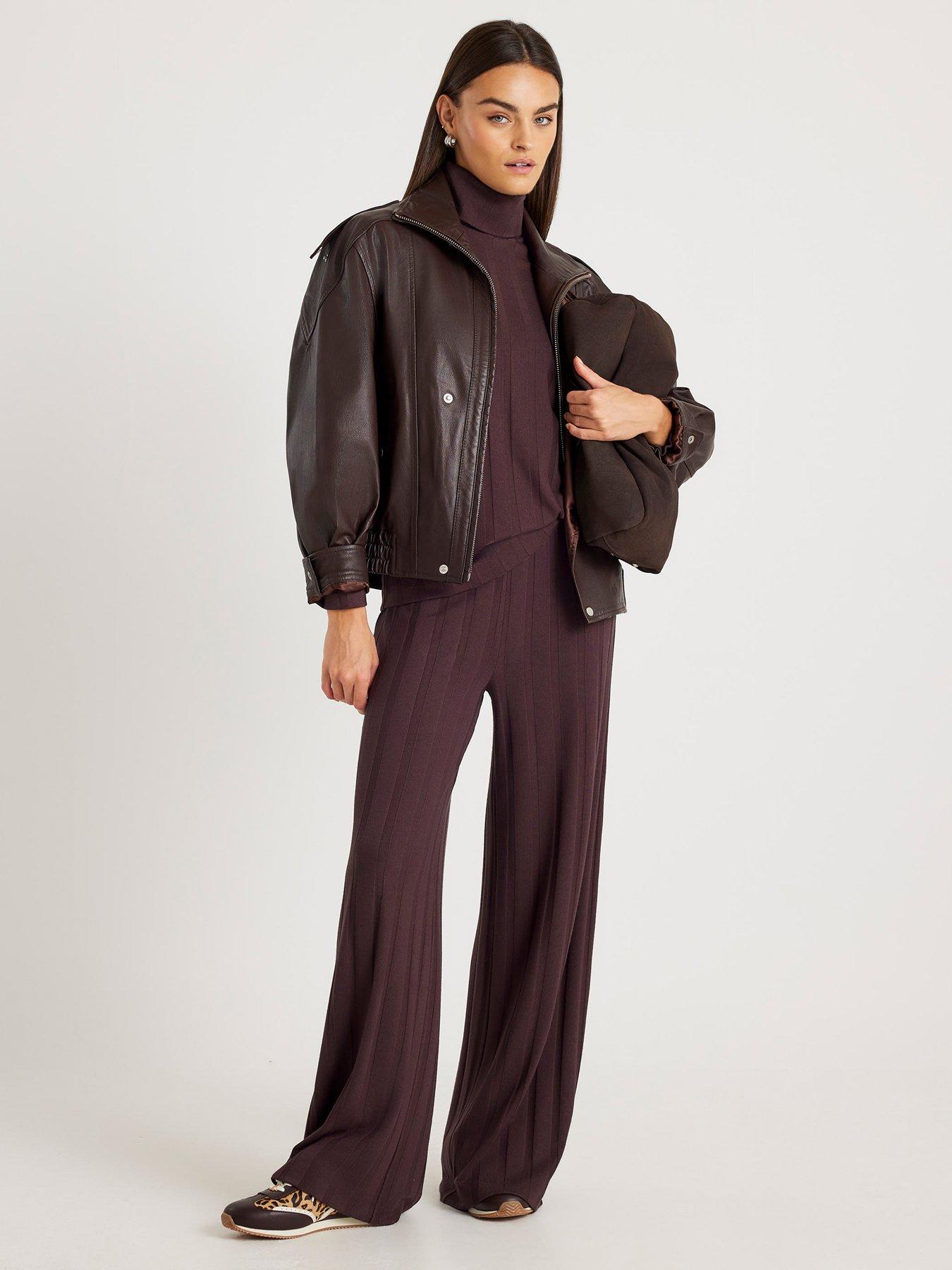  image of river-island-cosy-wide-ribbed-trousers-brown