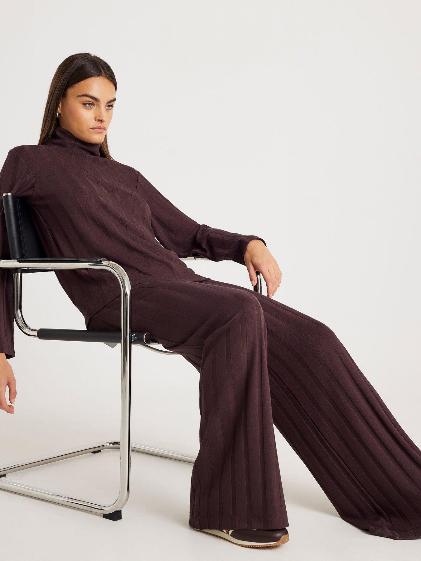  image of river-island-cosy-wide-ribbed-trousers-brown