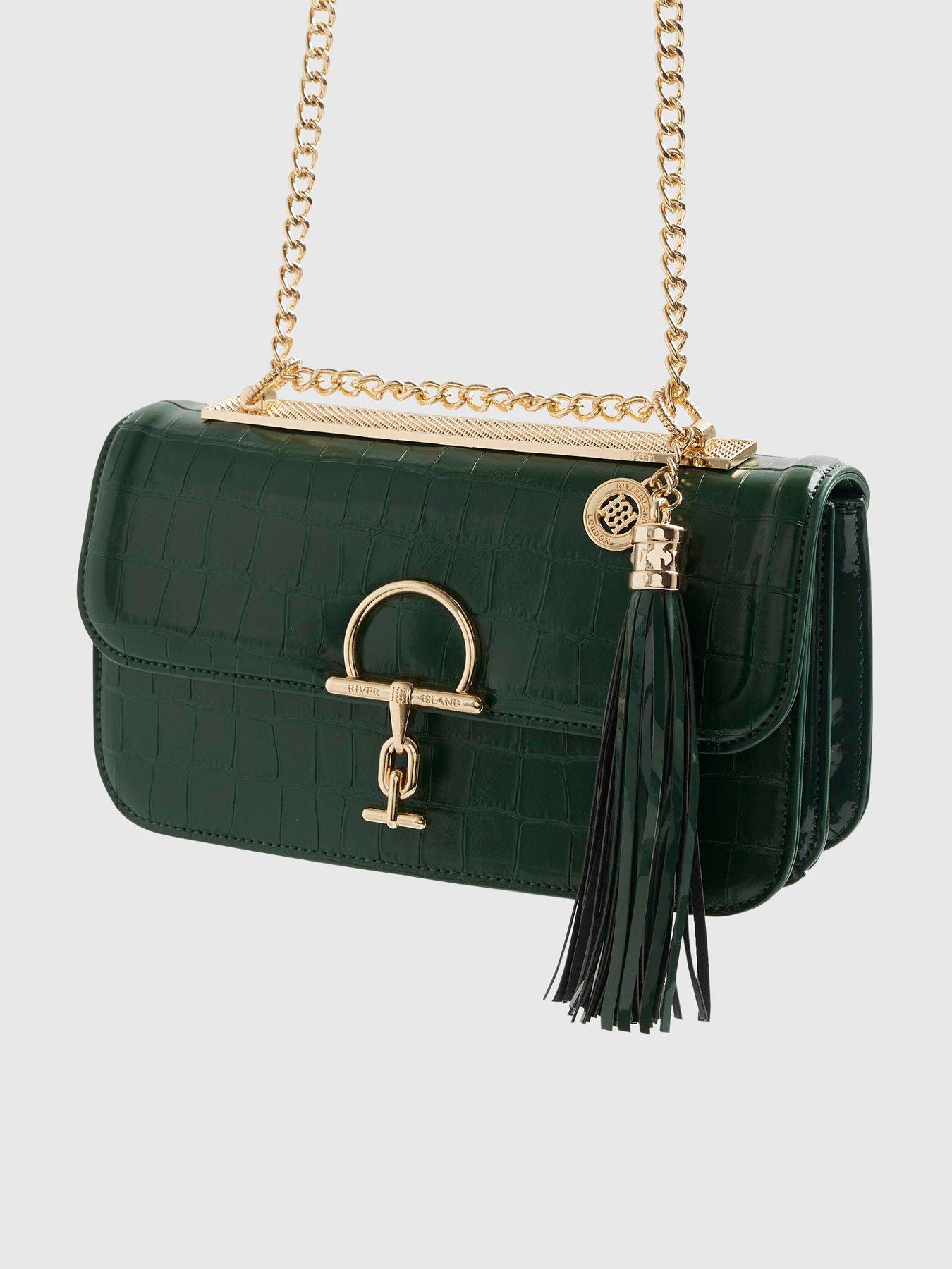  image of river-island-snaffle-tassel-shoulder-bag-green