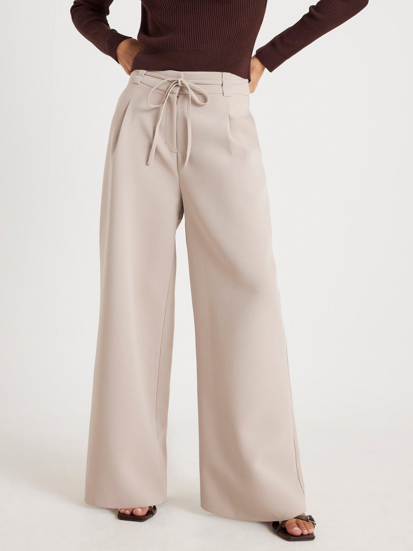  image of river-island-tie-waist-wide-leg-trousers-beige