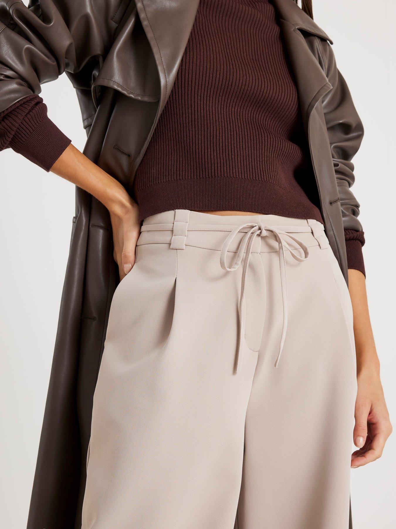  image of river-island-tie-waist-wide-leg-trousers-beige