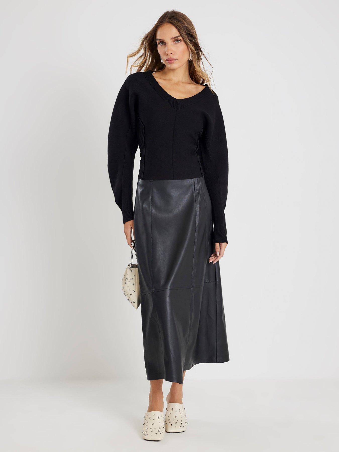  image of river-island-knitted-structured-long-sleeve-top-black