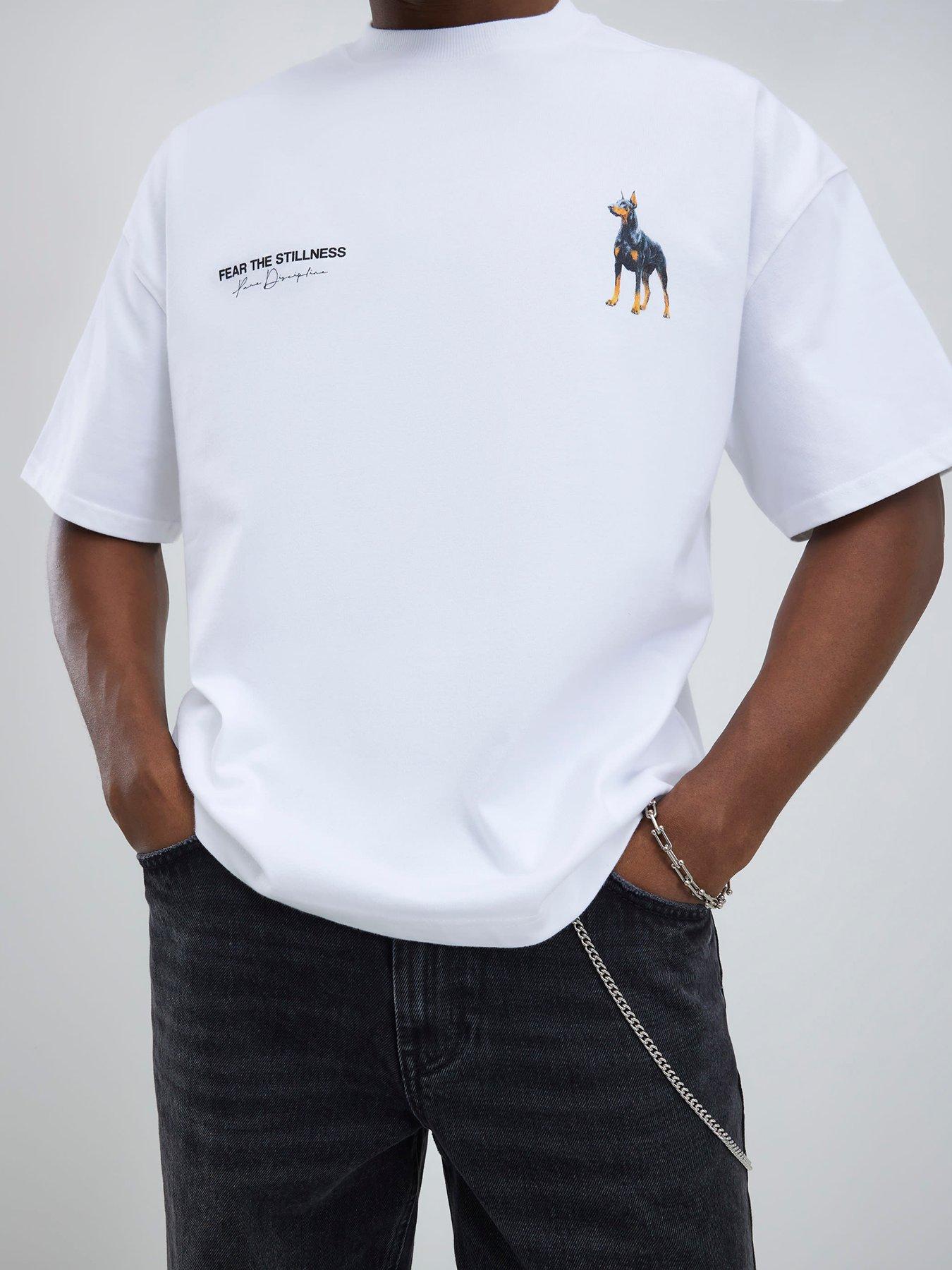 front image of river-island-doberman-stillness-t-shirt