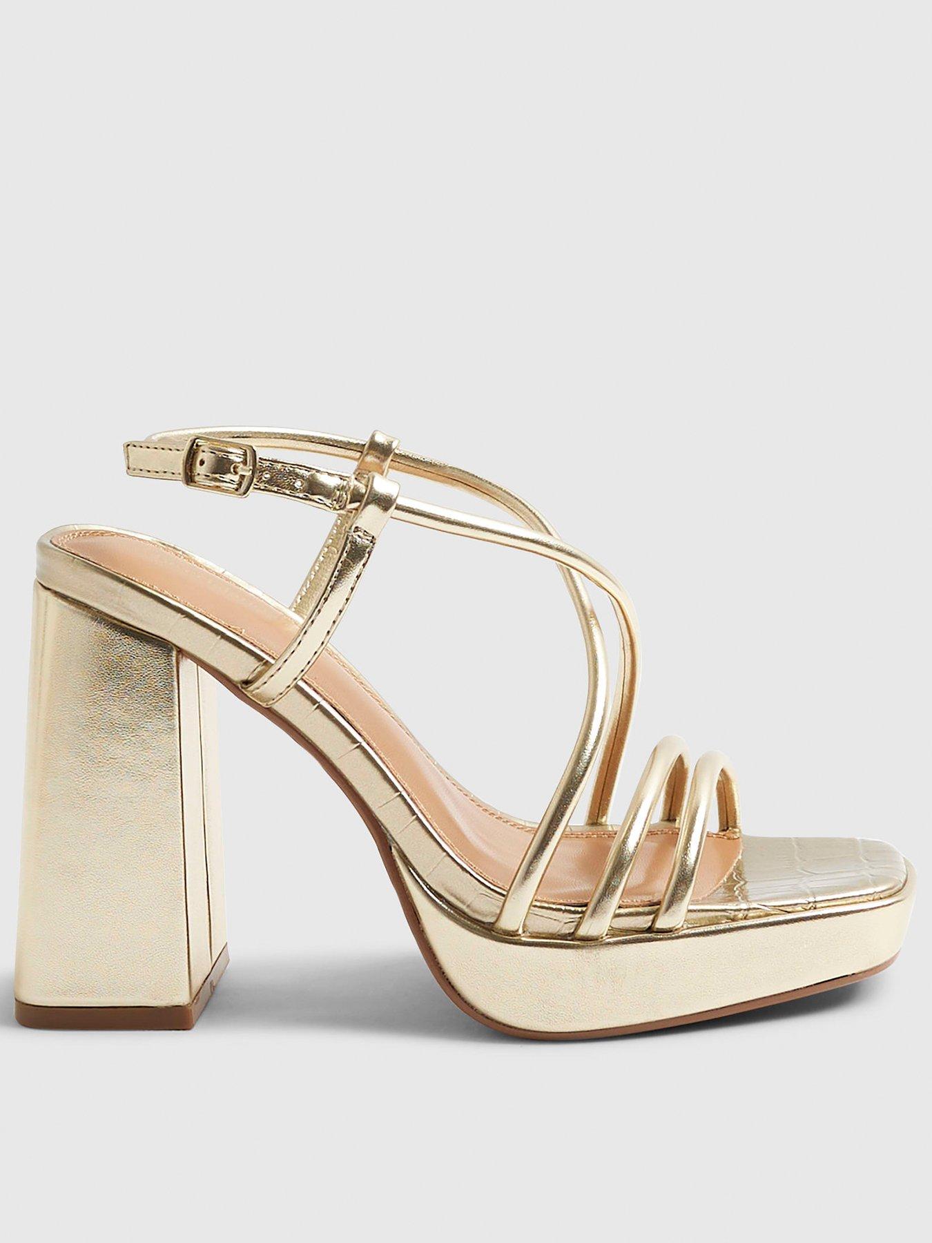 River Island Triple Strap Platform Heeled Sandals - Gold