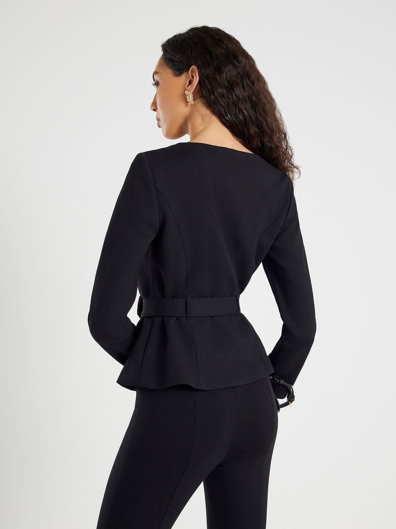 Image 2 of 4 of River Island Long Sleeve Belted Mixed Button Blazer - Black