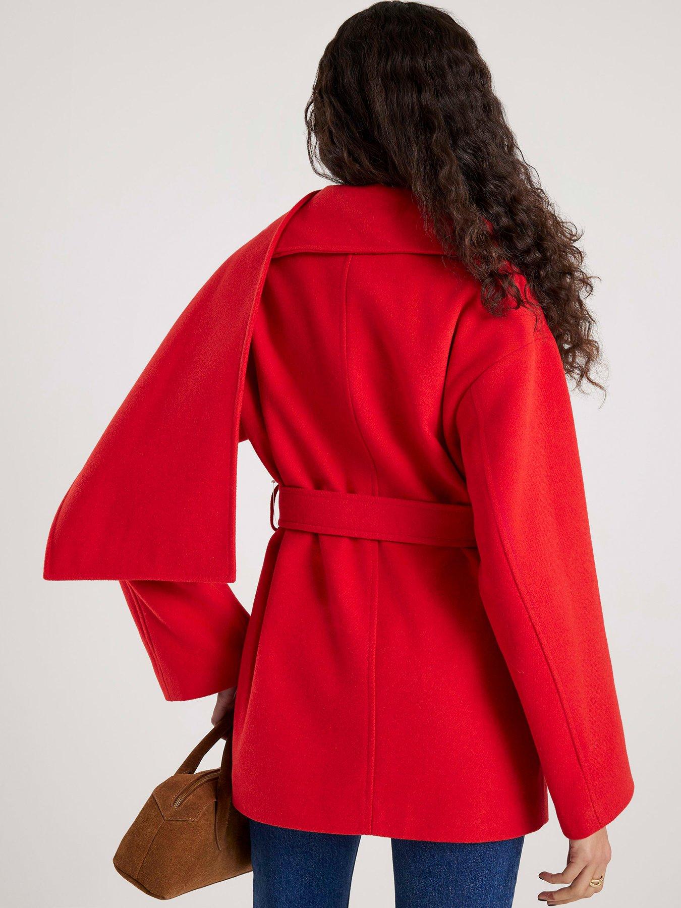 Image 2 of 4 of River Island Wool Blend Mid Length Scarf Coat - Red