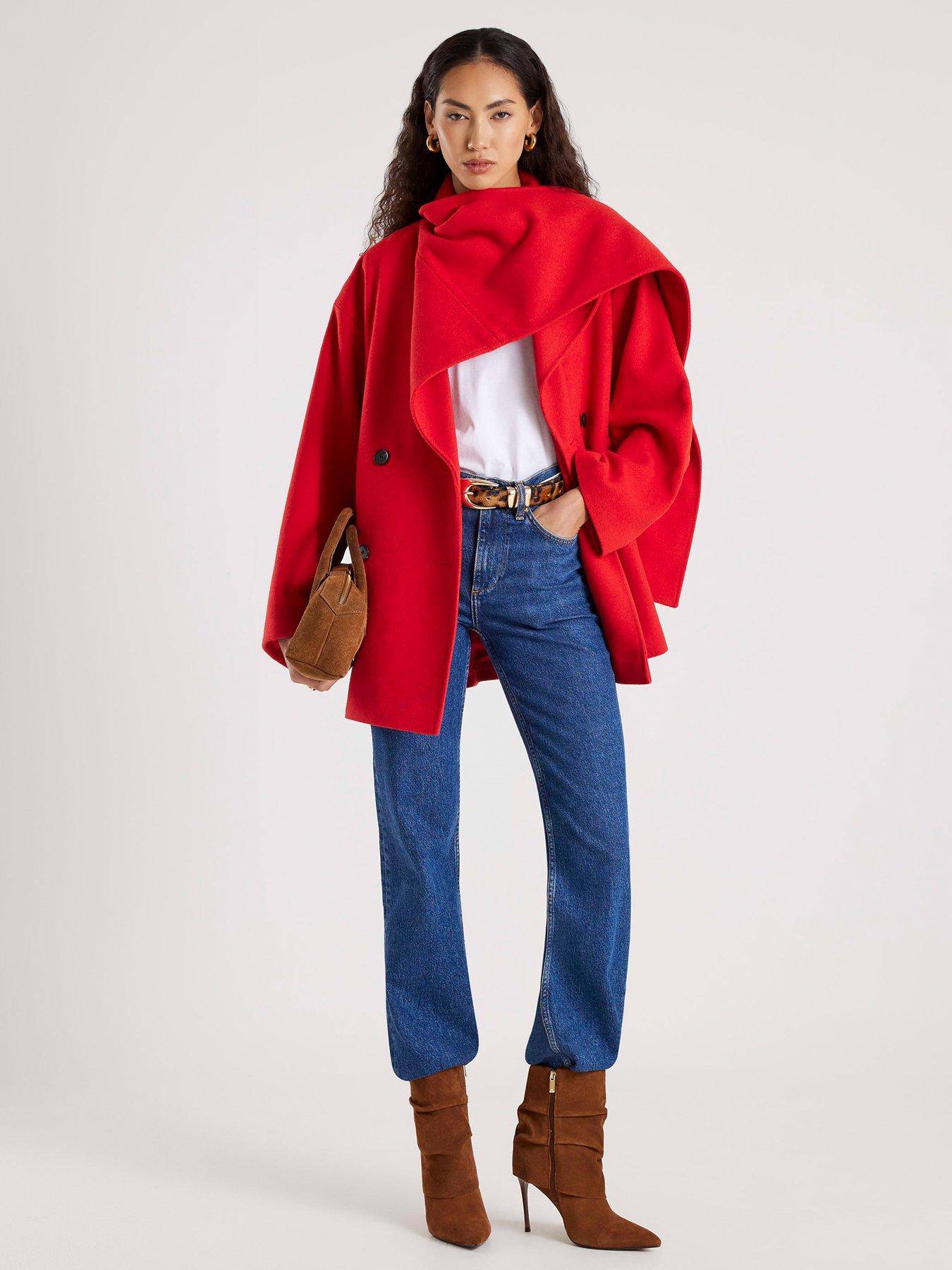 Image 3 of 4 of River Island Wool Blend Mid Length Scarf Coat - Red