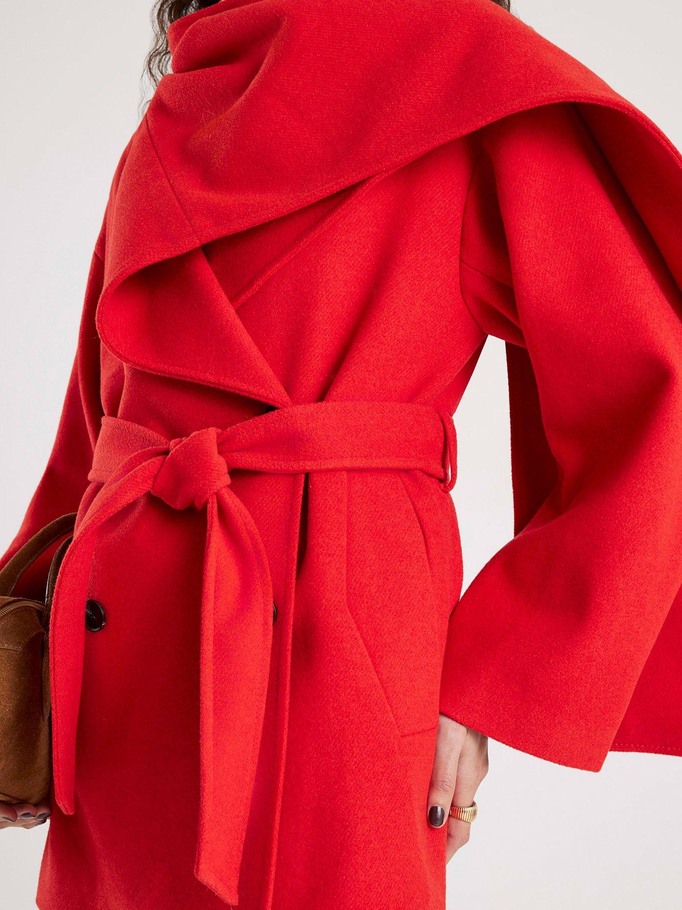 Image 4 of 4 of River Island Wool Blend Mid Length Scarf Coat - Red