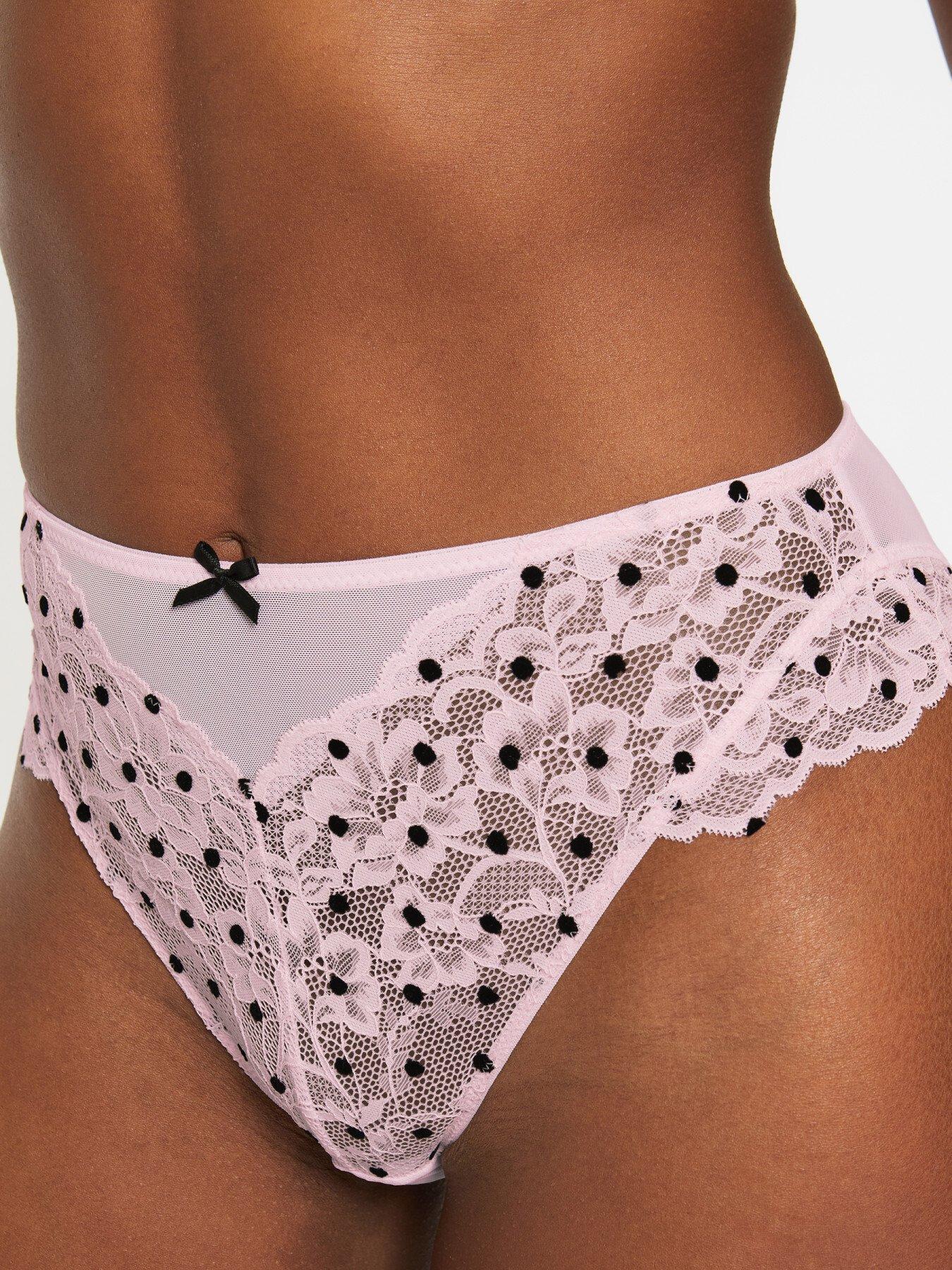 Image 1 of 4 of Ann Summers Sexy Lace Flocked Spot High Waist Brazilian