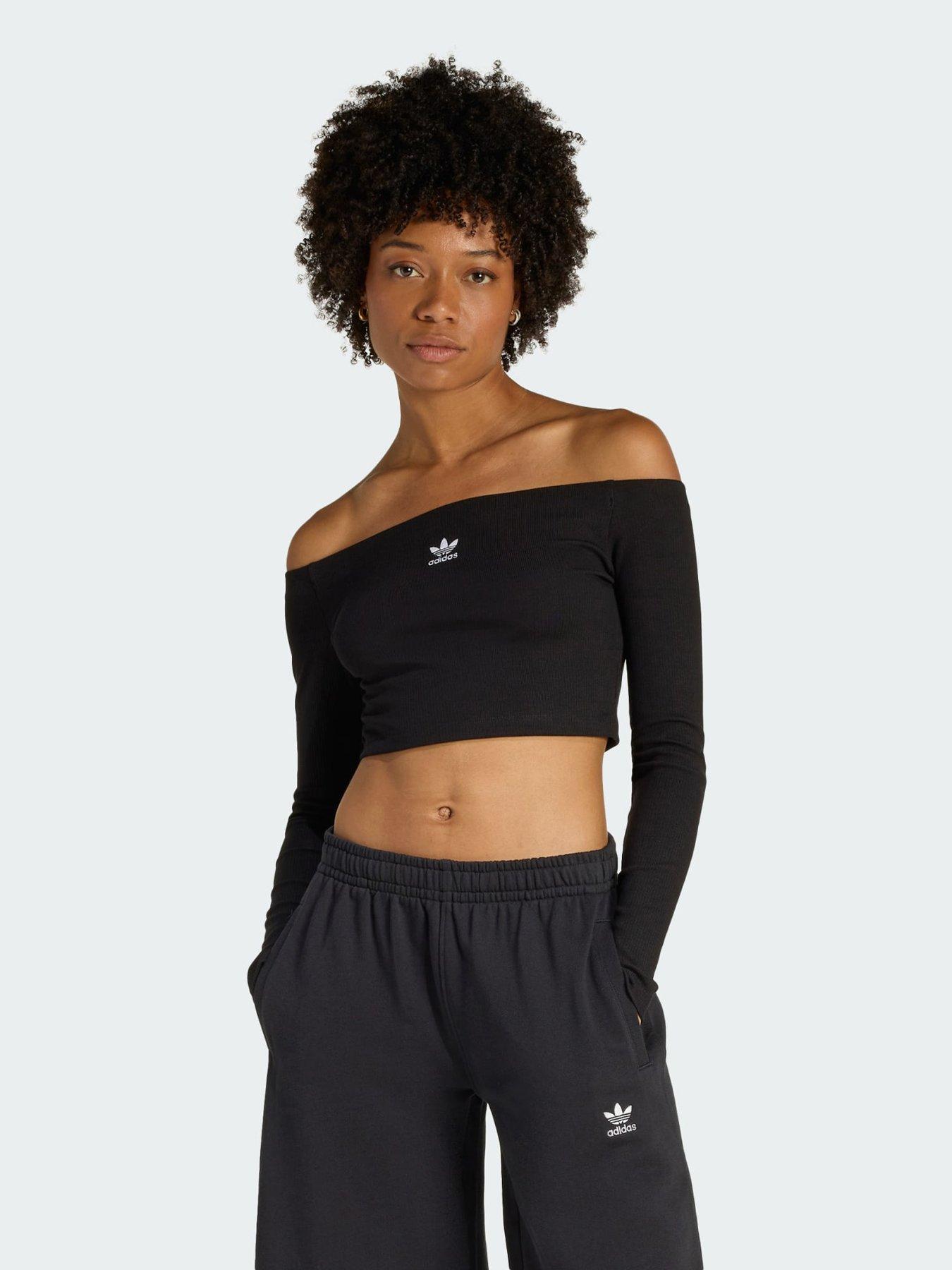 Image 1 of 5 of adidas Originals Essentials Rib Off Shoulder Longsleeve T-Shirt