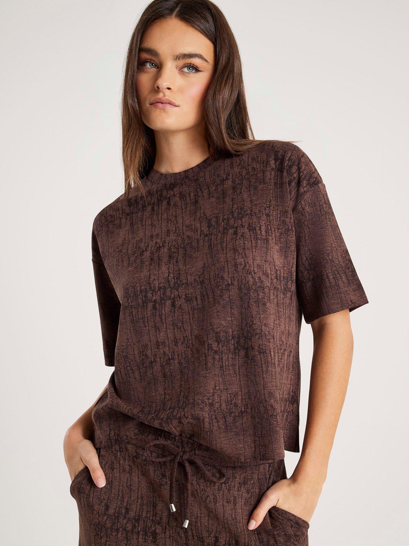 River Island Premium Crinkle Effect Boxy T-shirt - Brown