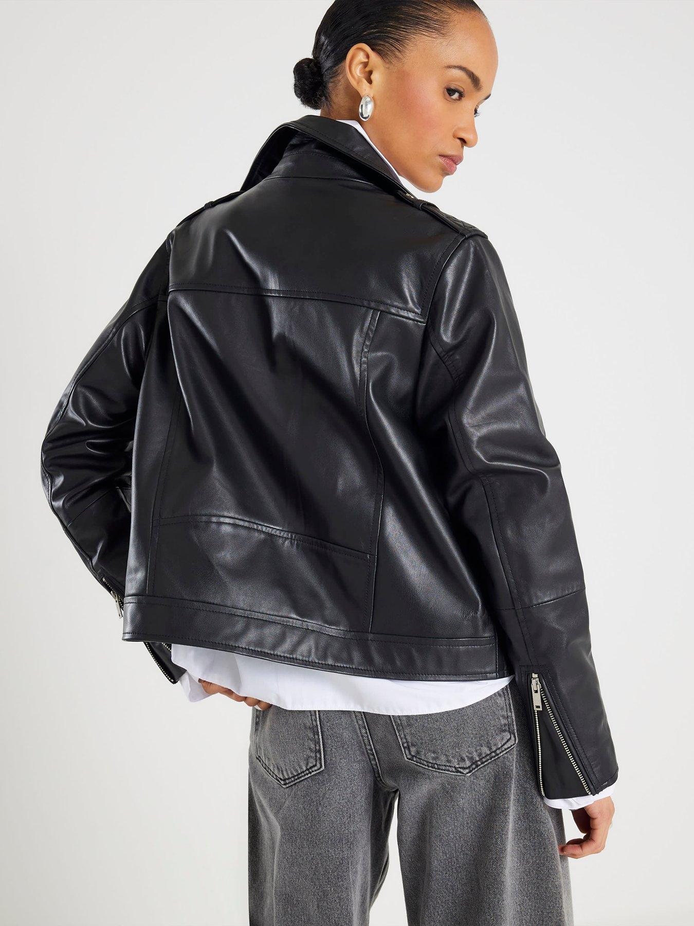 Image 2 of 3 of River Island Leather Biker Jacket - Black