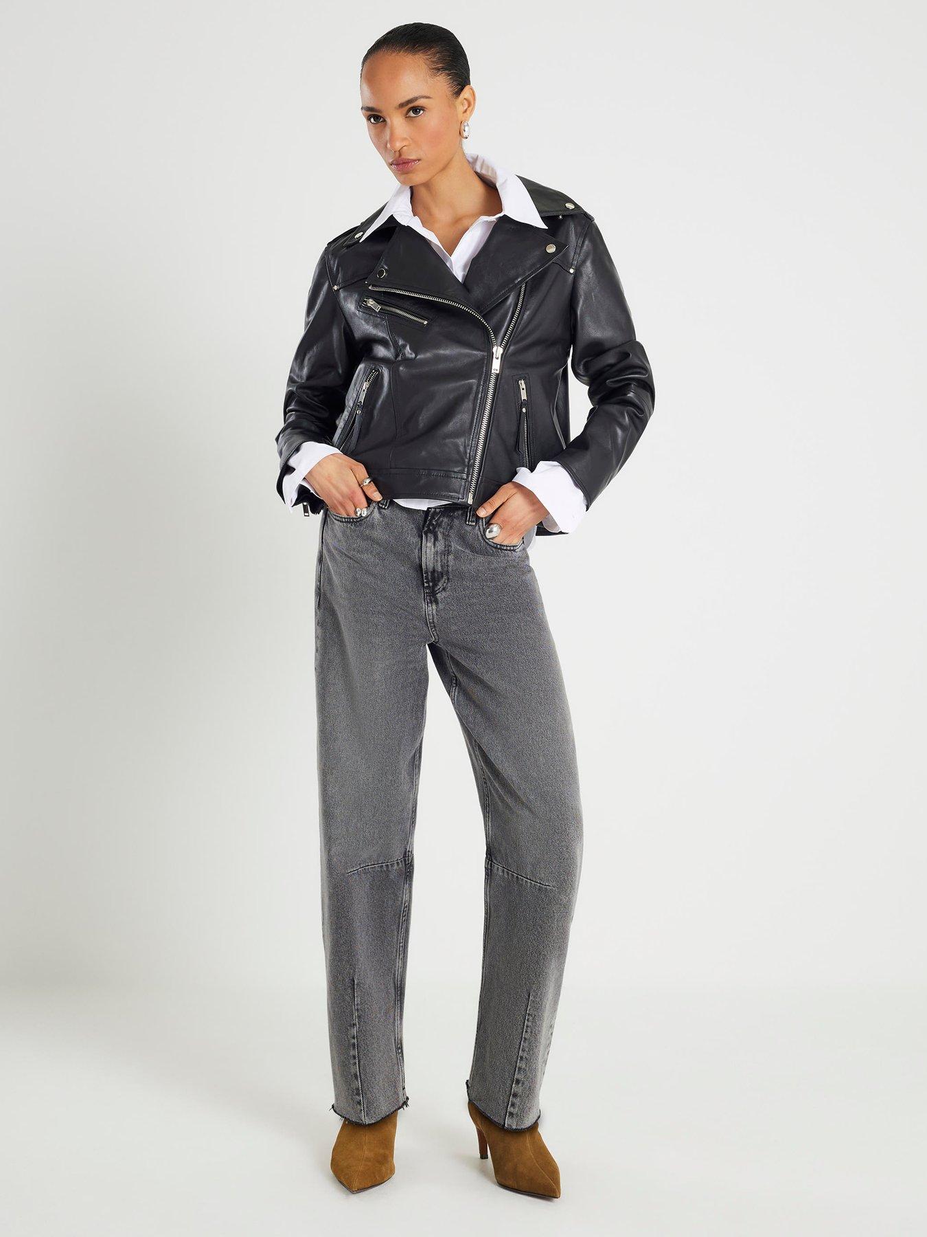 Image 3 of 3 of River Island Leather Biker Jacket - Black