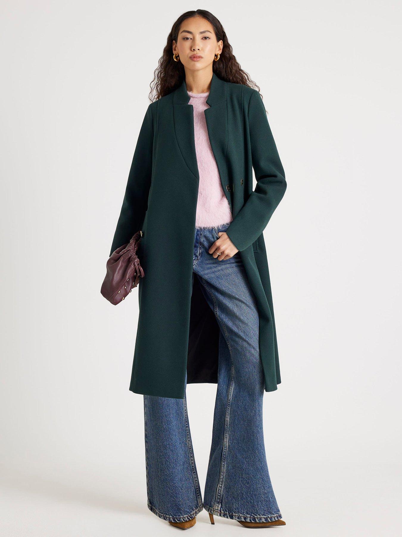 River Island Notch Collar Belted Wrap Coat - Green
