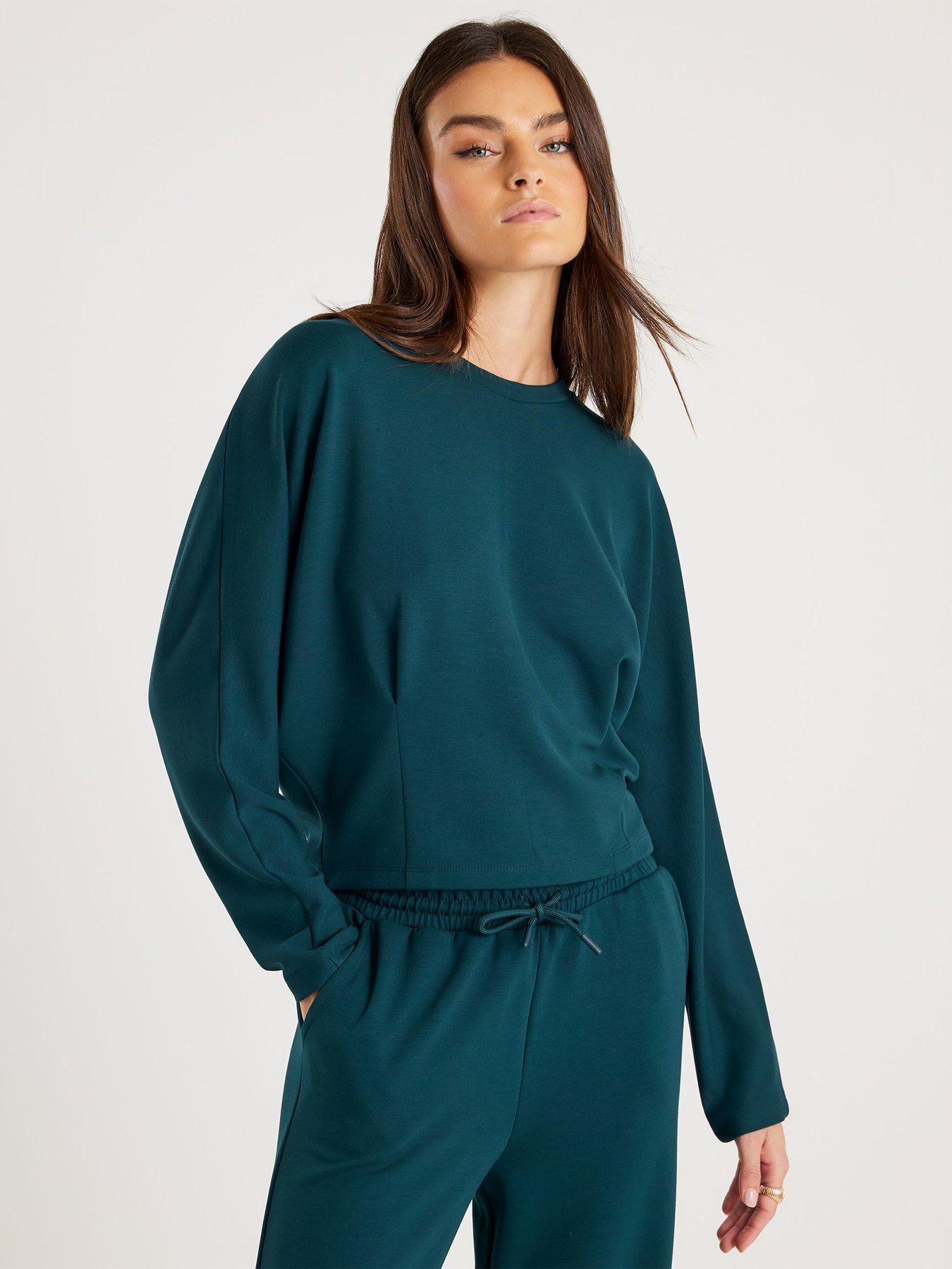 front image of river-island-premium-batwing-sleeve-sweatshirt-green