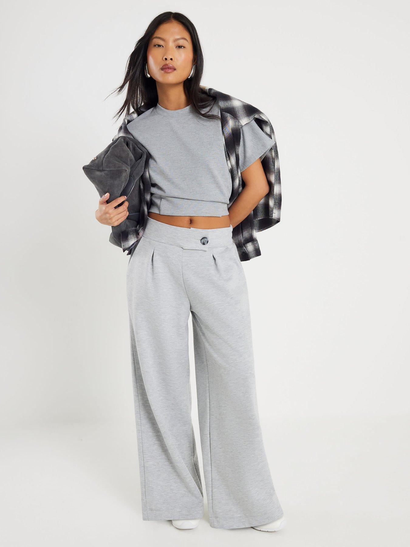  image of river-island-petite-tailored-trousers-grey