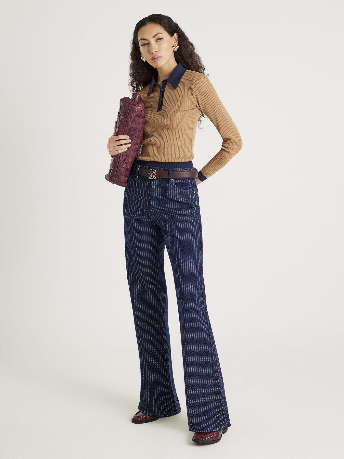  image of river-island-knit-long-sleeve-ribbed-polo-top-brown