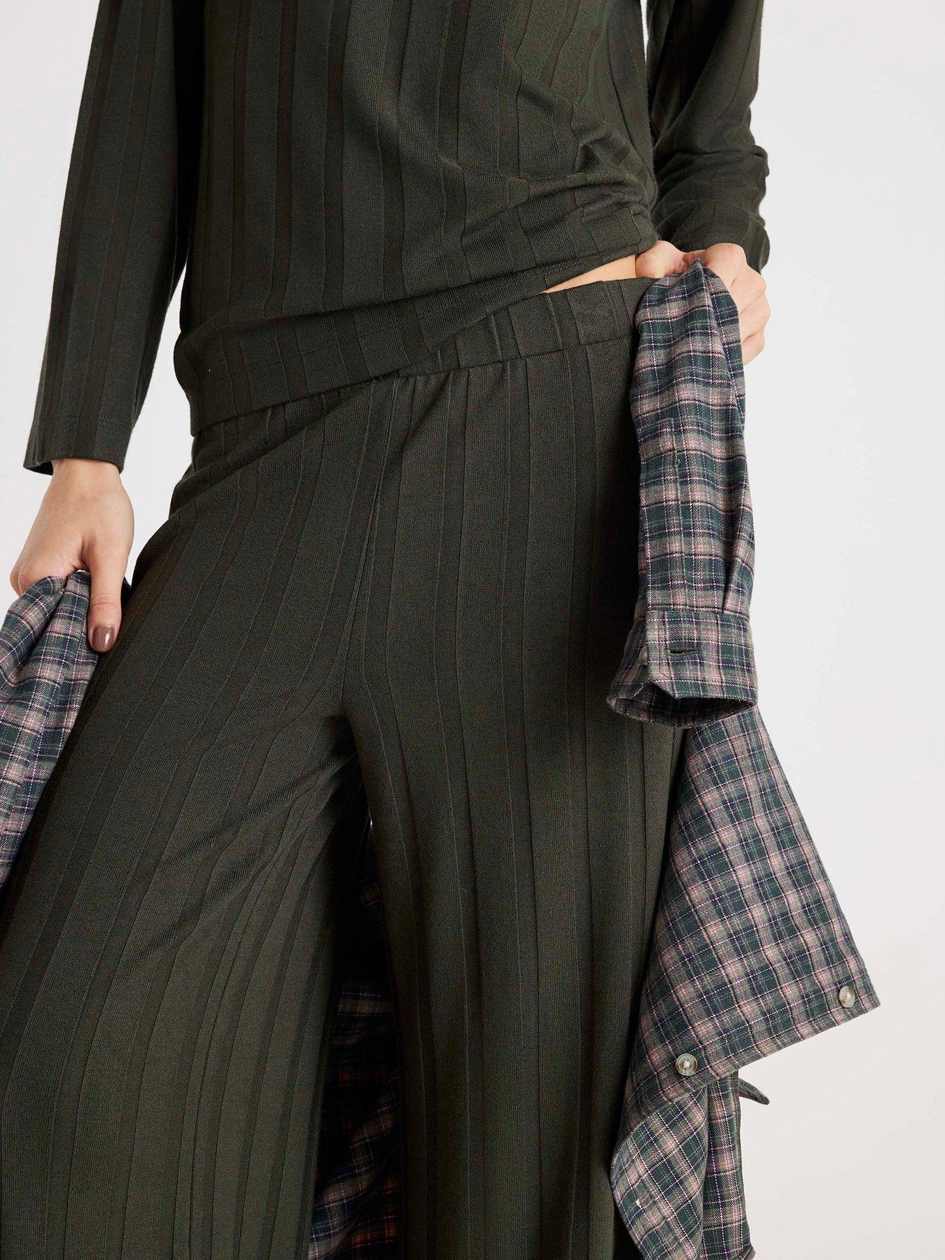  image of river-island-cosy-wide-ribbed-trousers-green