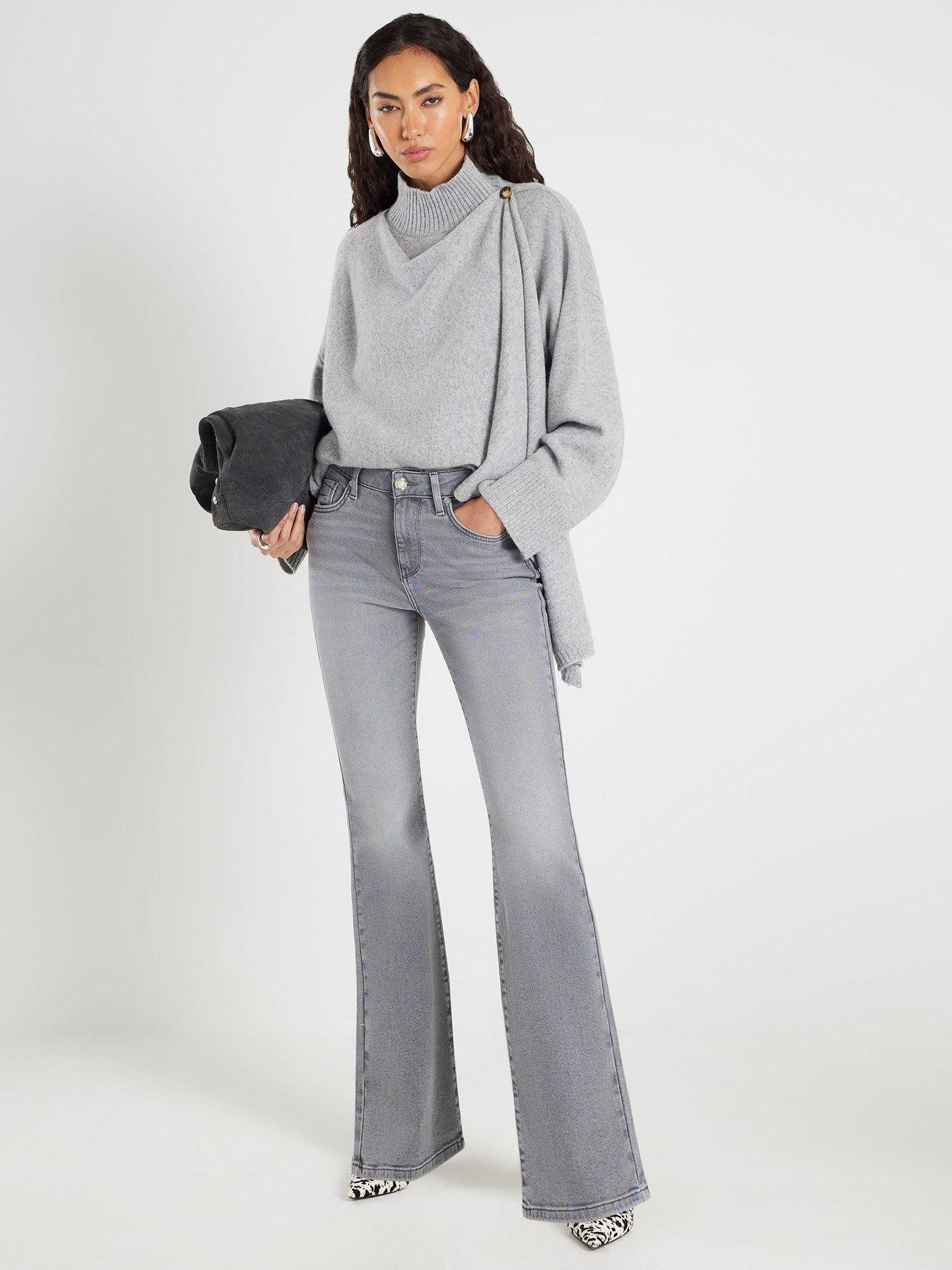  image of river-island-mid-rise-flared-jeans-grey