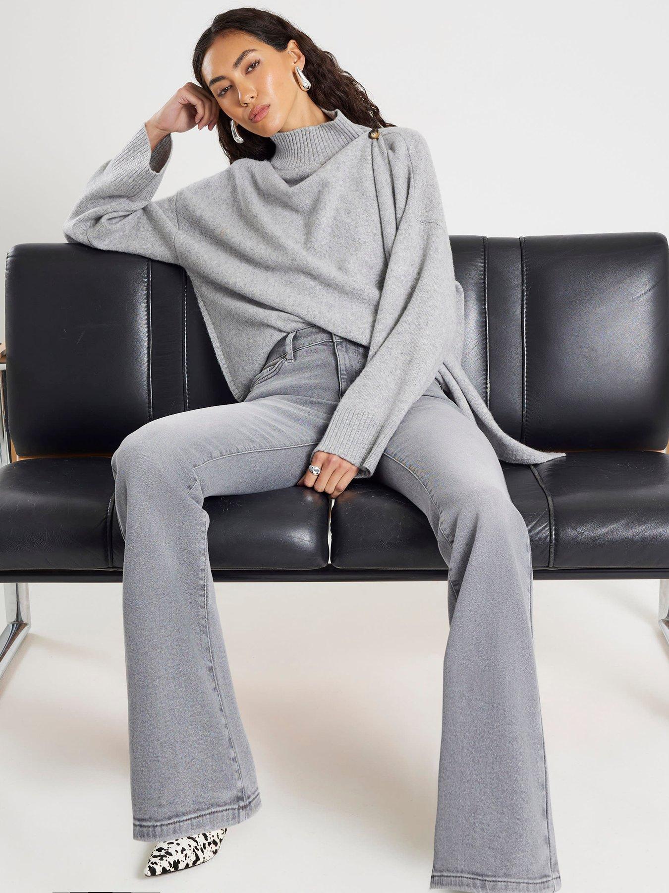  image of river-island-mid-rise-flared-jeans-grey